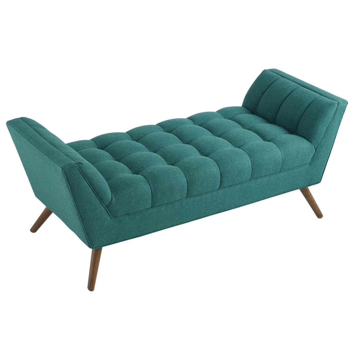 53 Inch Tufted Fabric Accent Bench with Sloping Arms and Tapered Wood Legs - Image 4