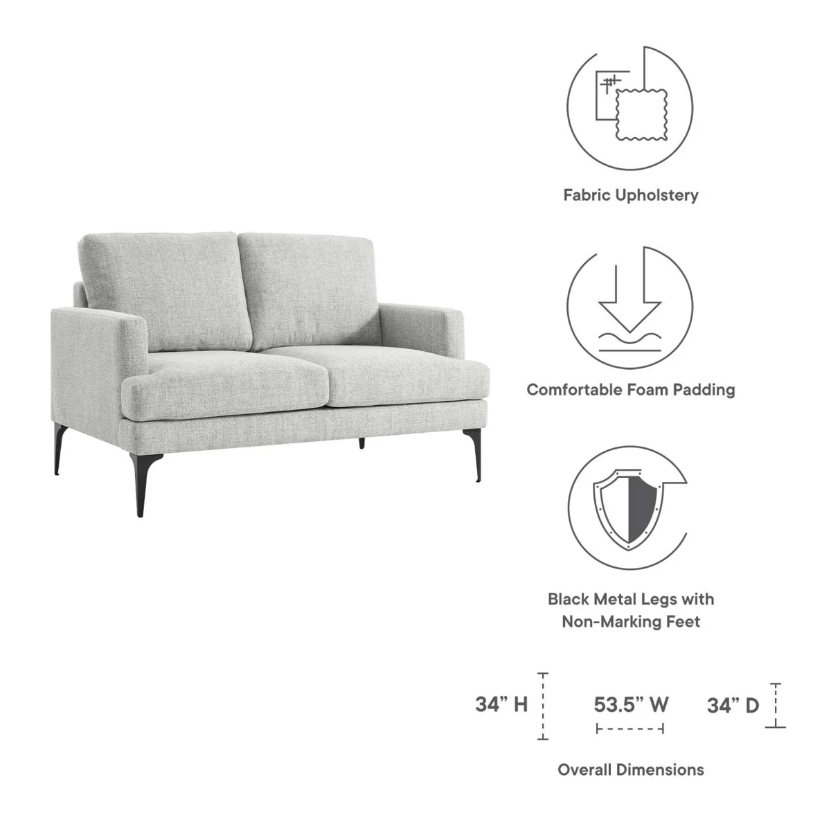54-Inch Evermore Upholstered Fabric Loveseat - Image 14