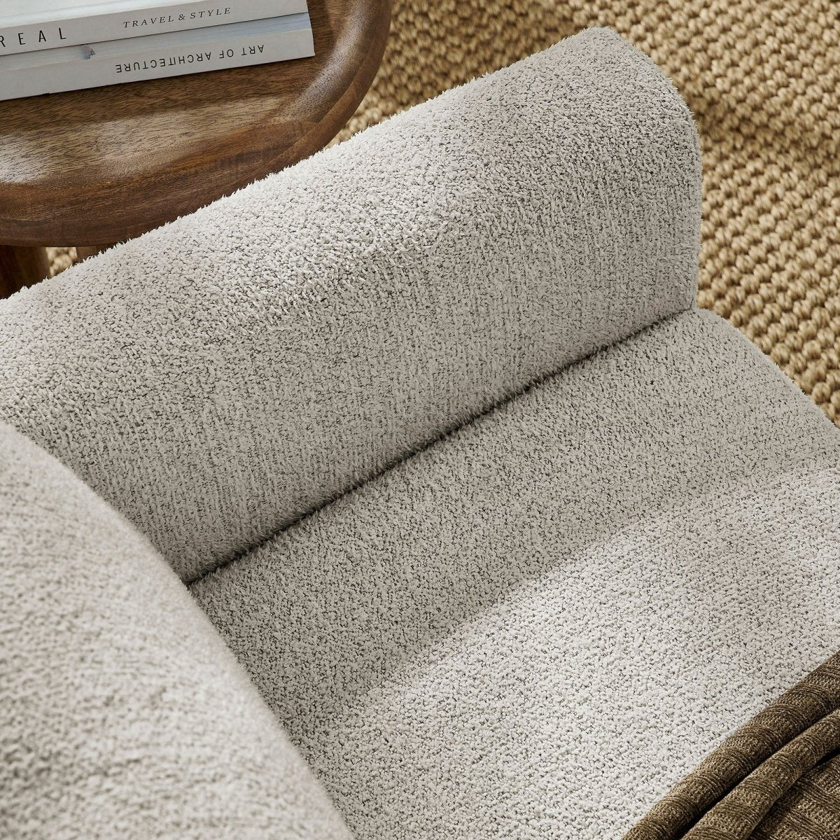 54 Inch Sculptural Brushed Boucle Fabric Loveseat - Image 4