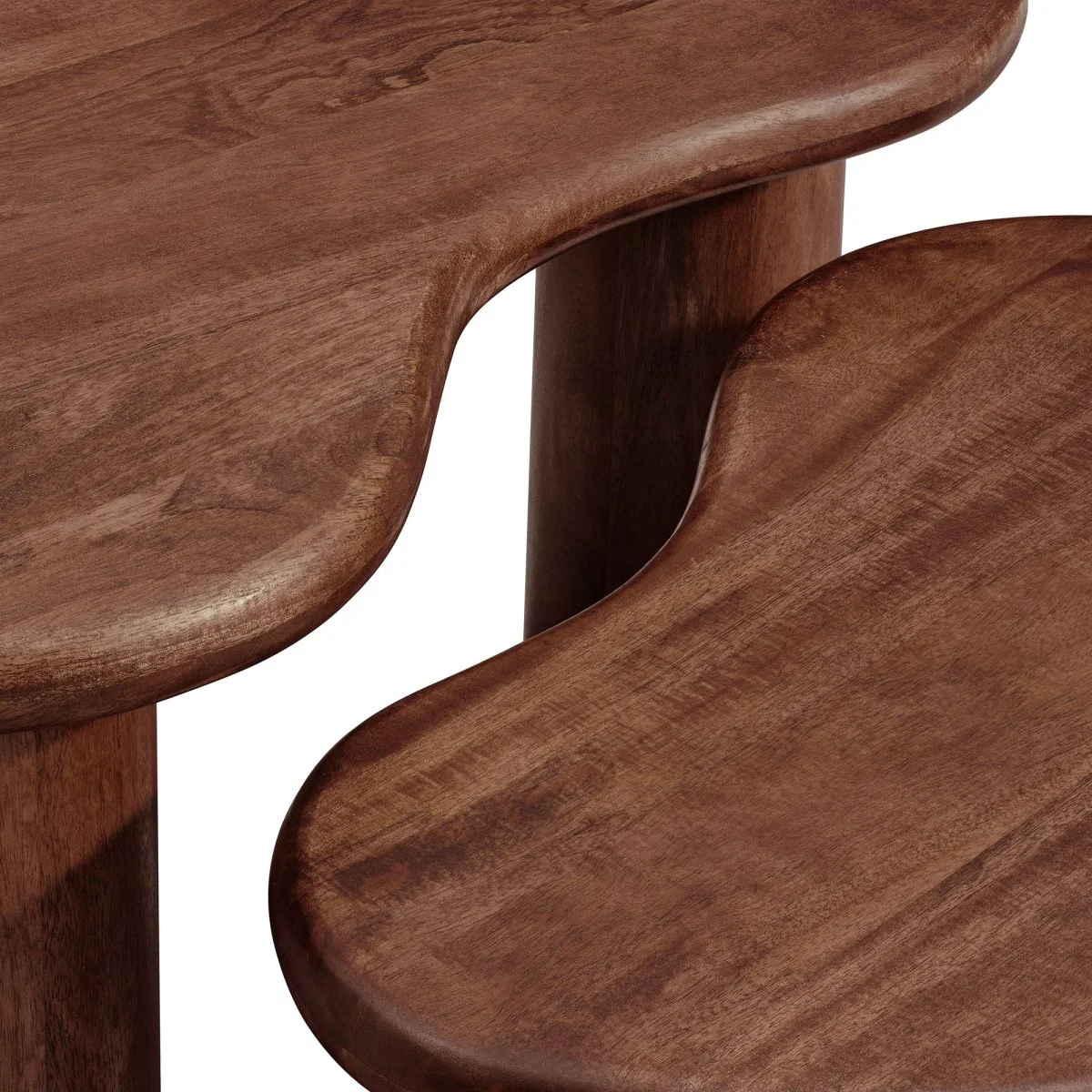 54 Inch Sculptural Kidney-Shaped Mango Wood Nesting Coffee Table Set - Image 11
