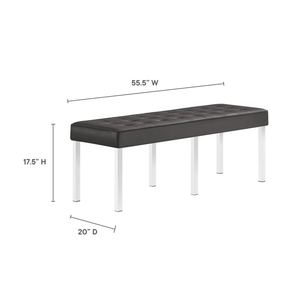 55 Inch Tufted Vegan Leather Bench with Tubular Stainless Steel Legs - Image 9