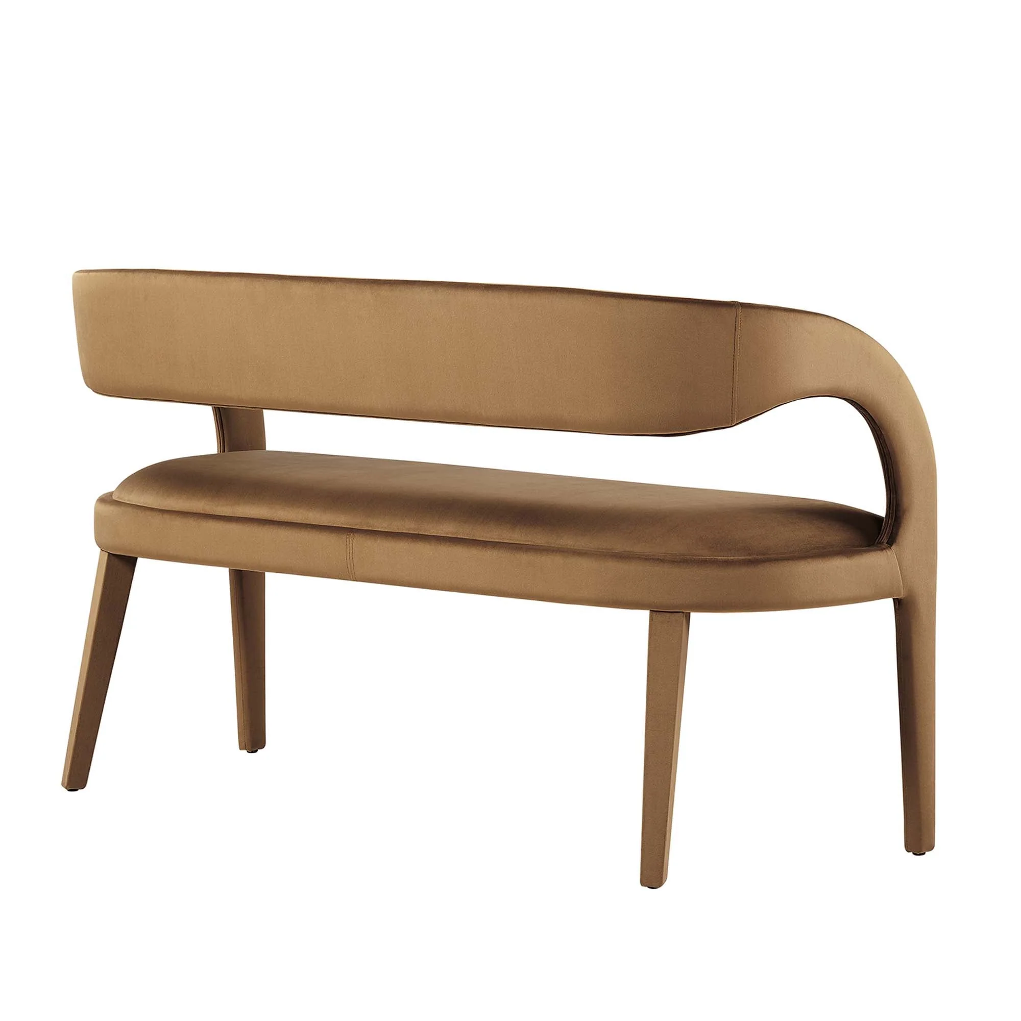 55 Inch Pinnacle Performance Velvet Accent Bench with Curved Open Backrest in Brown - Image 6