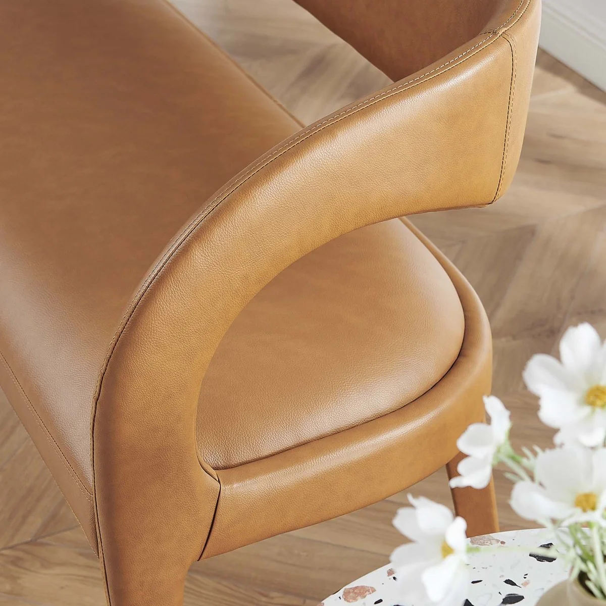 55 Inch Sophisticated Vegan Leather Accent Bench in Tan - Image 4