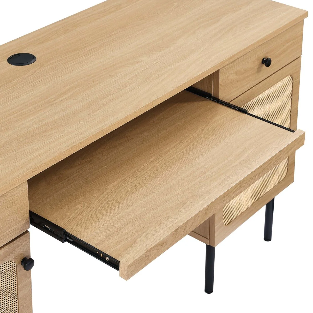 55" Modern Rattan Office Desk with Sleek Contemporary Design and Spacious Workspace - Image 7