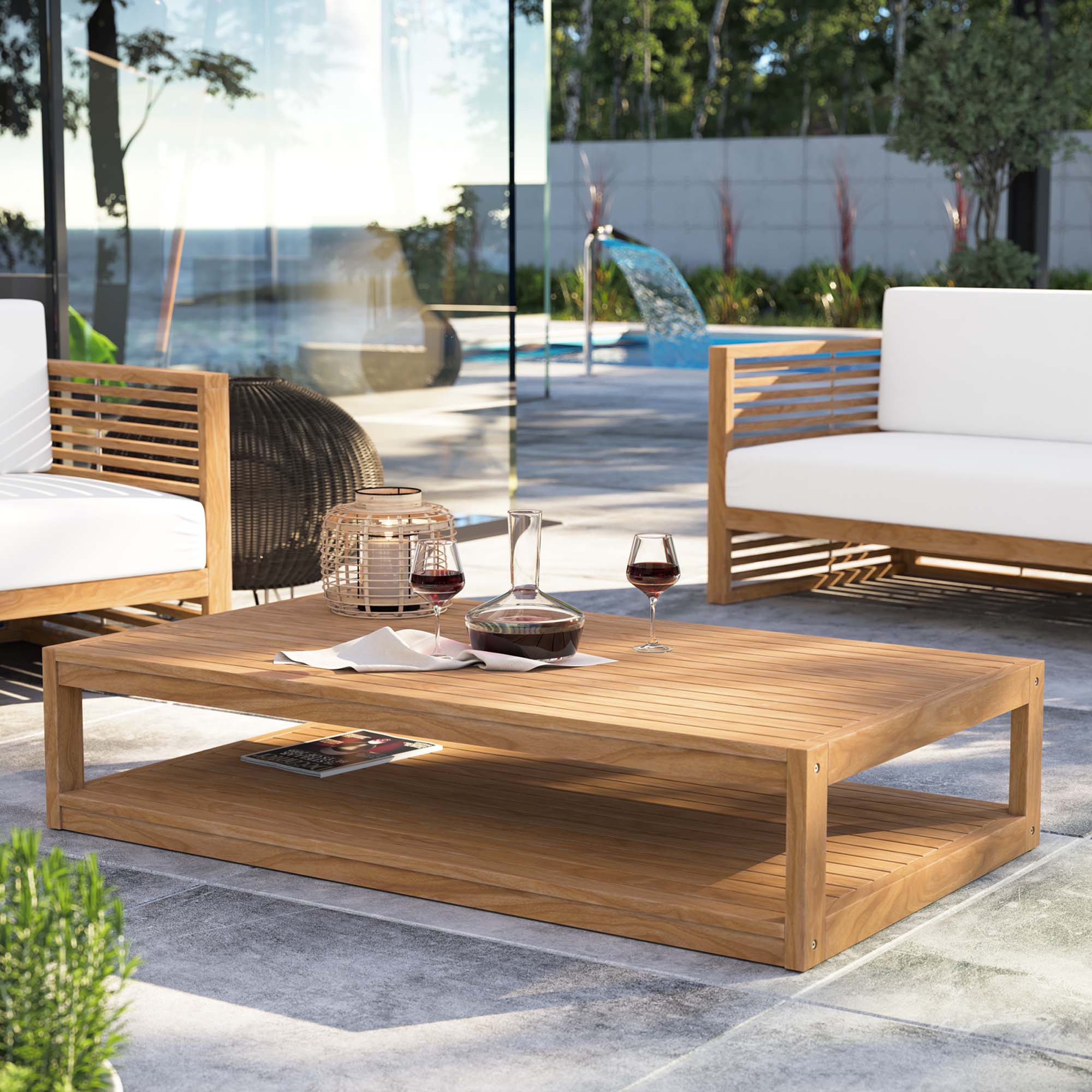55" Natural Teak Wood Outdoor Patio Coffee Table - Image 7