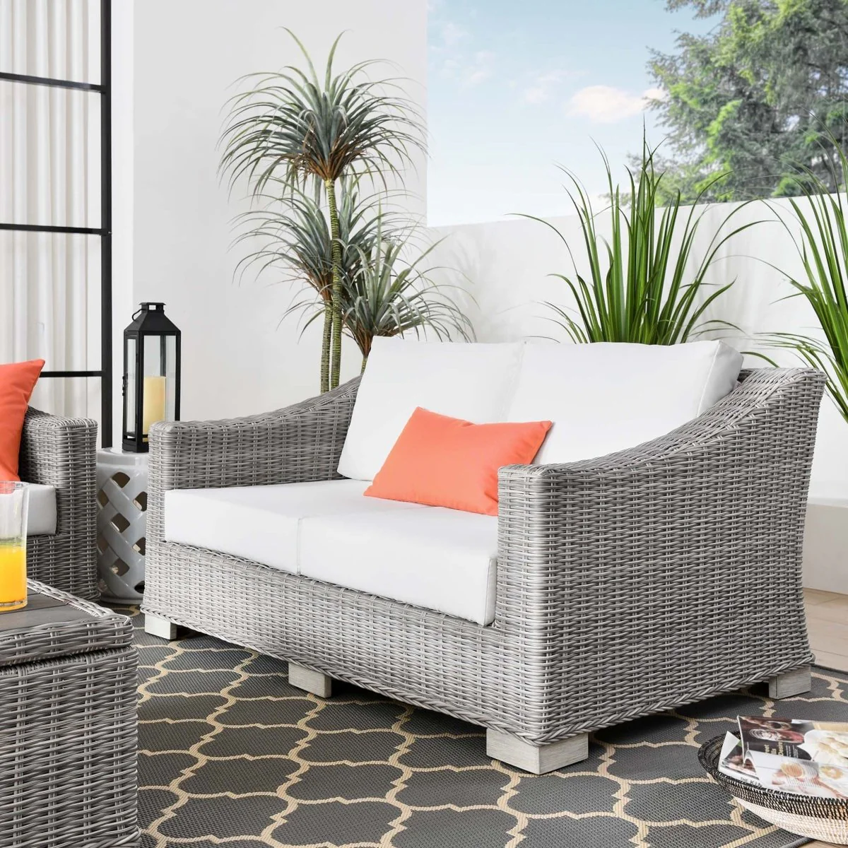 55" Outdoor Wicker Rattan Loveseat for Patio and Garden Seating, Compact Two-Seater - Image 8