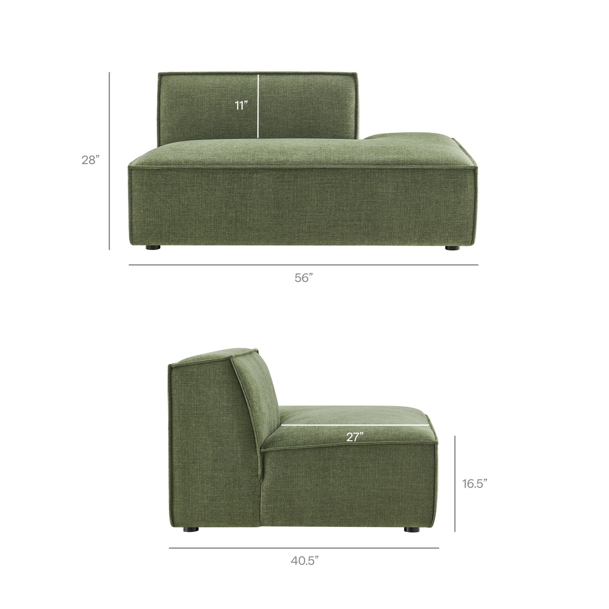56 Inch Performance Fabric Right-Facing Armless Modular Sectional Chaise - Image 31