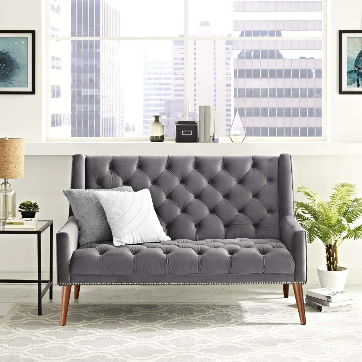 56 Inch Performance Velvet Loveseat with Nailhead Detail - Image 8
