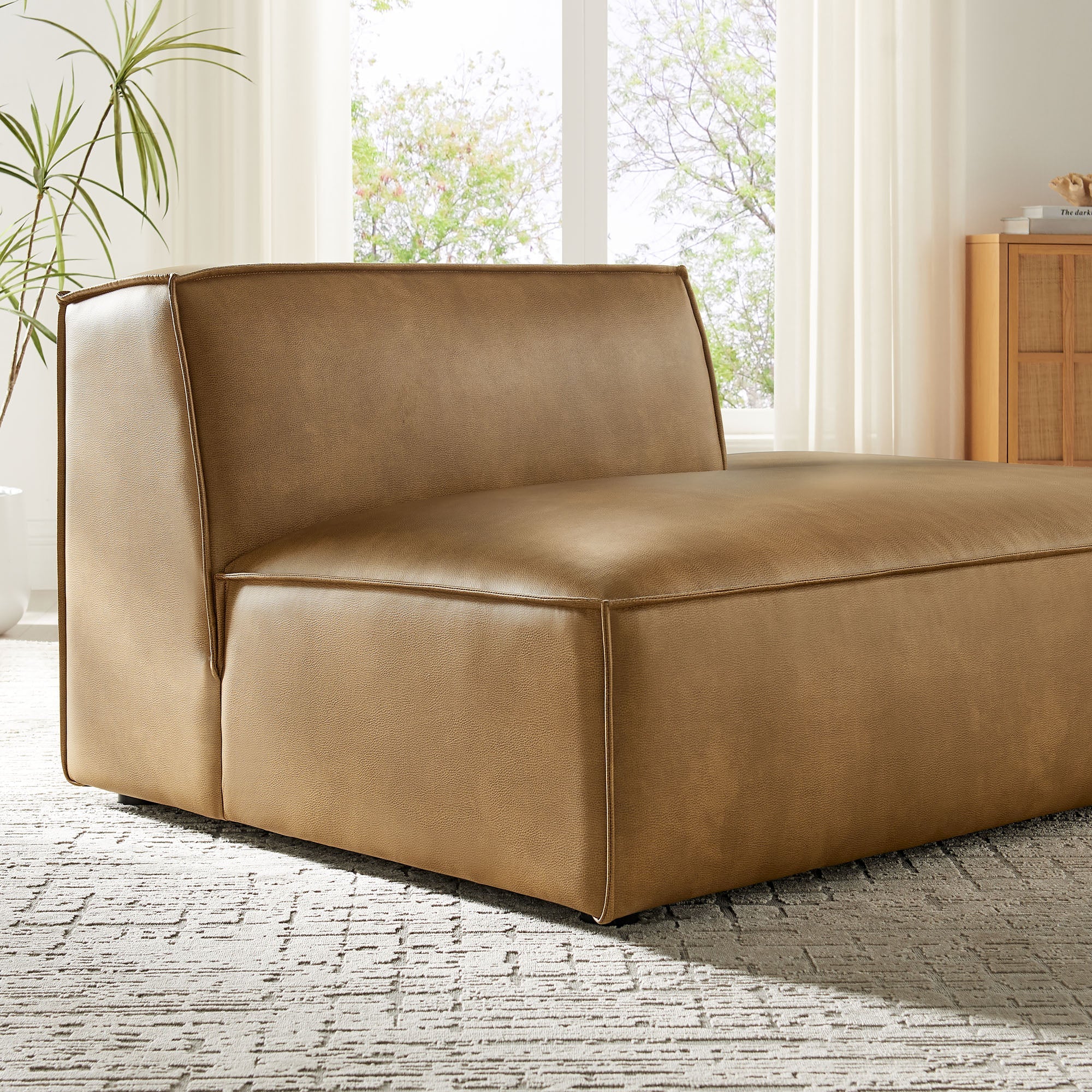 56 Inch Right-Facing Vegan Leather Armless Modular Sectional Chaise - Image 4