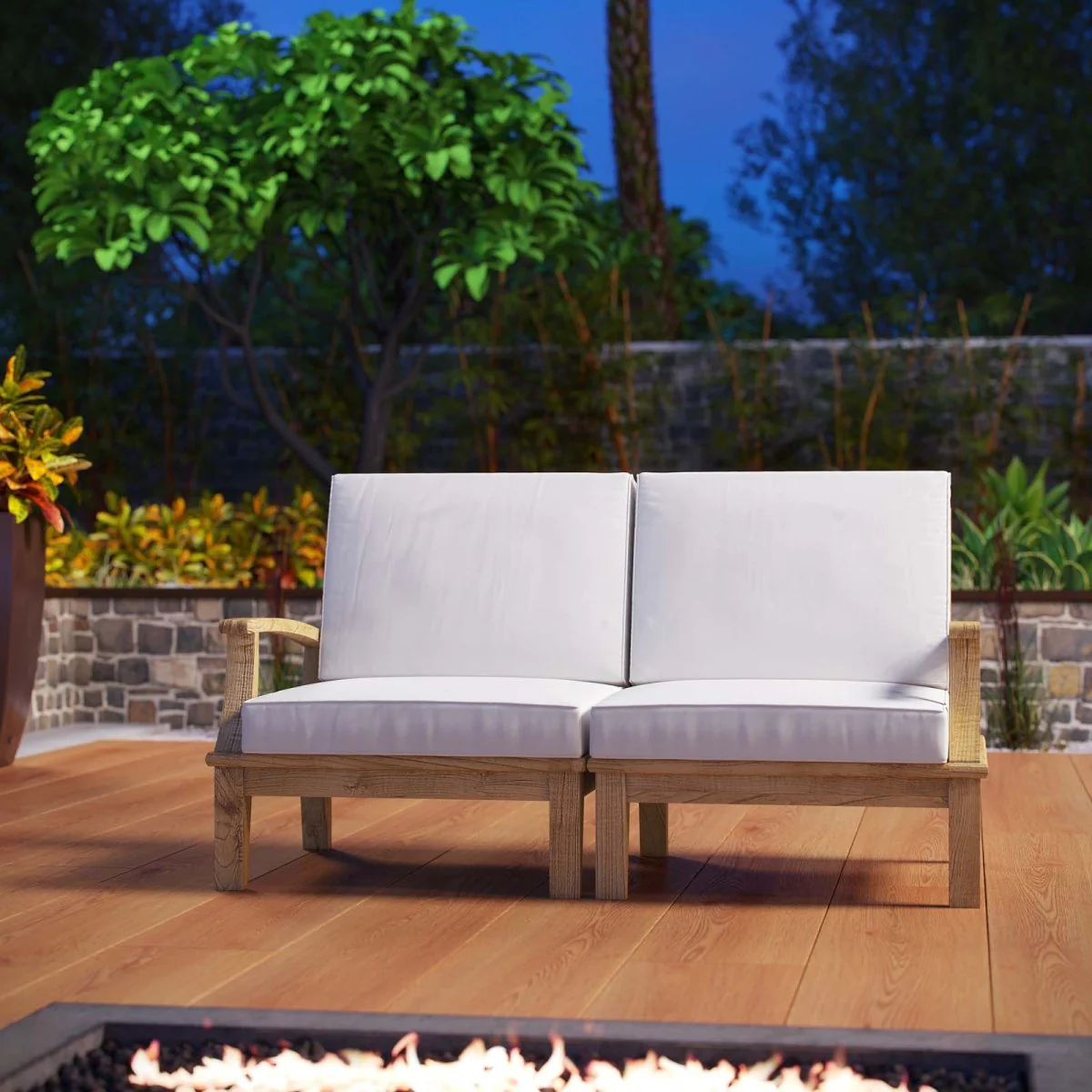57" 2-Piece Teak Wood Outdoor Patio Sofa Set with Cushions and All-Weather Durability - Image 6