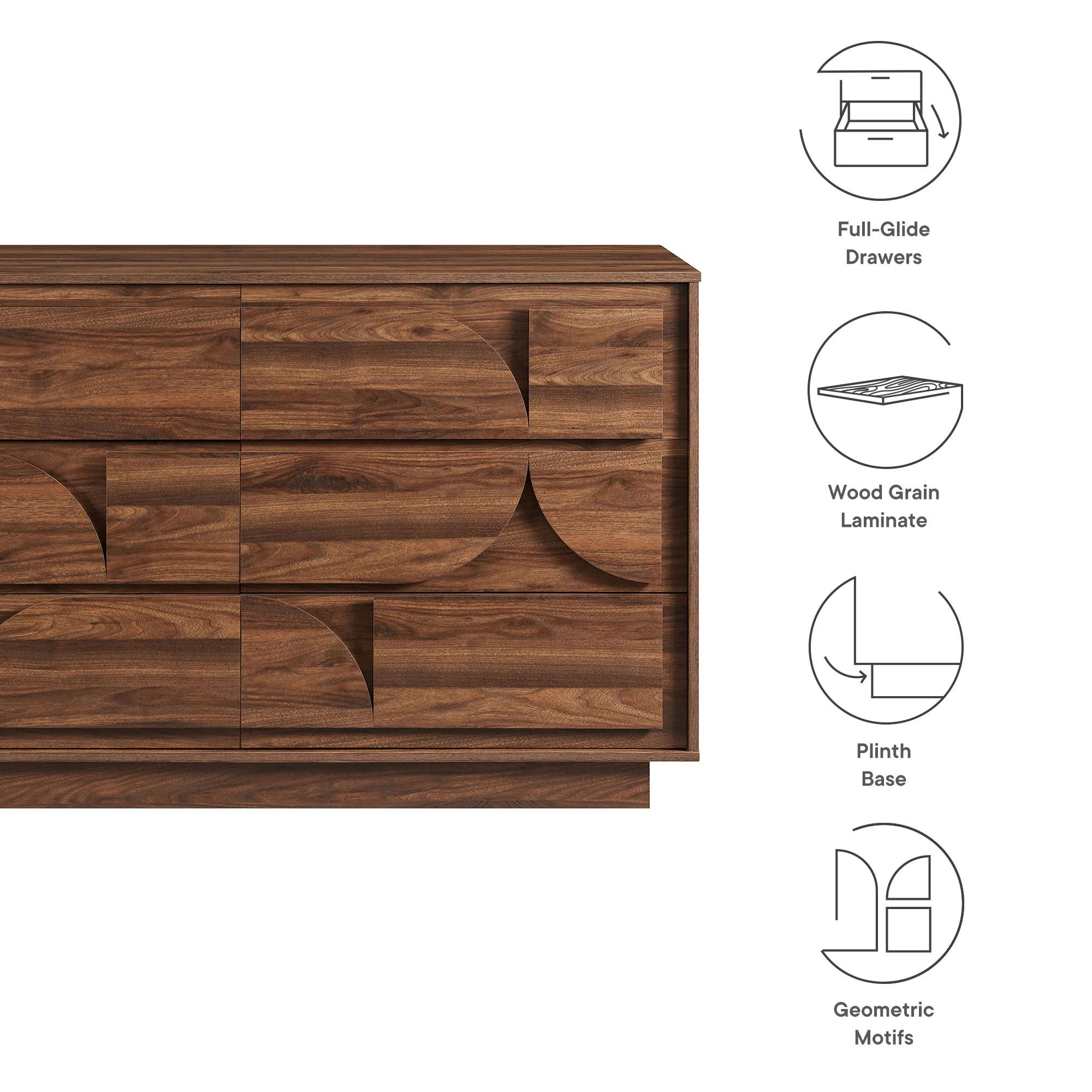 57" Walnut Geometric Front 6-Drawer Bedroom Dresser - Image 2