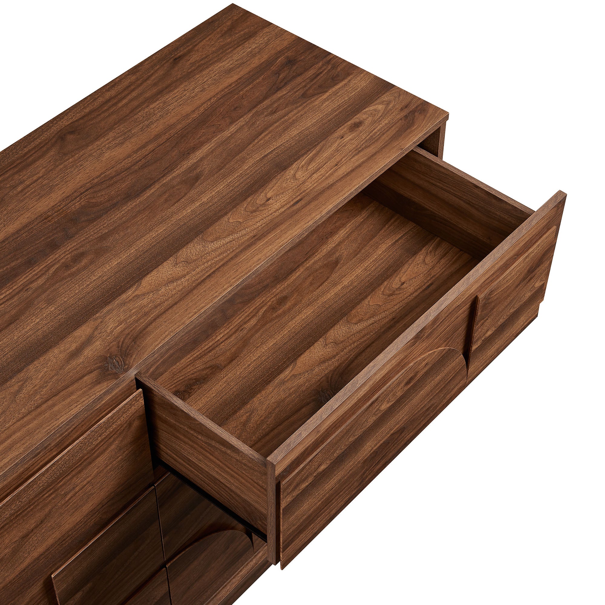 57" Walnut Geometric Front 6-Drawer Bedroom Dresser - Image 9