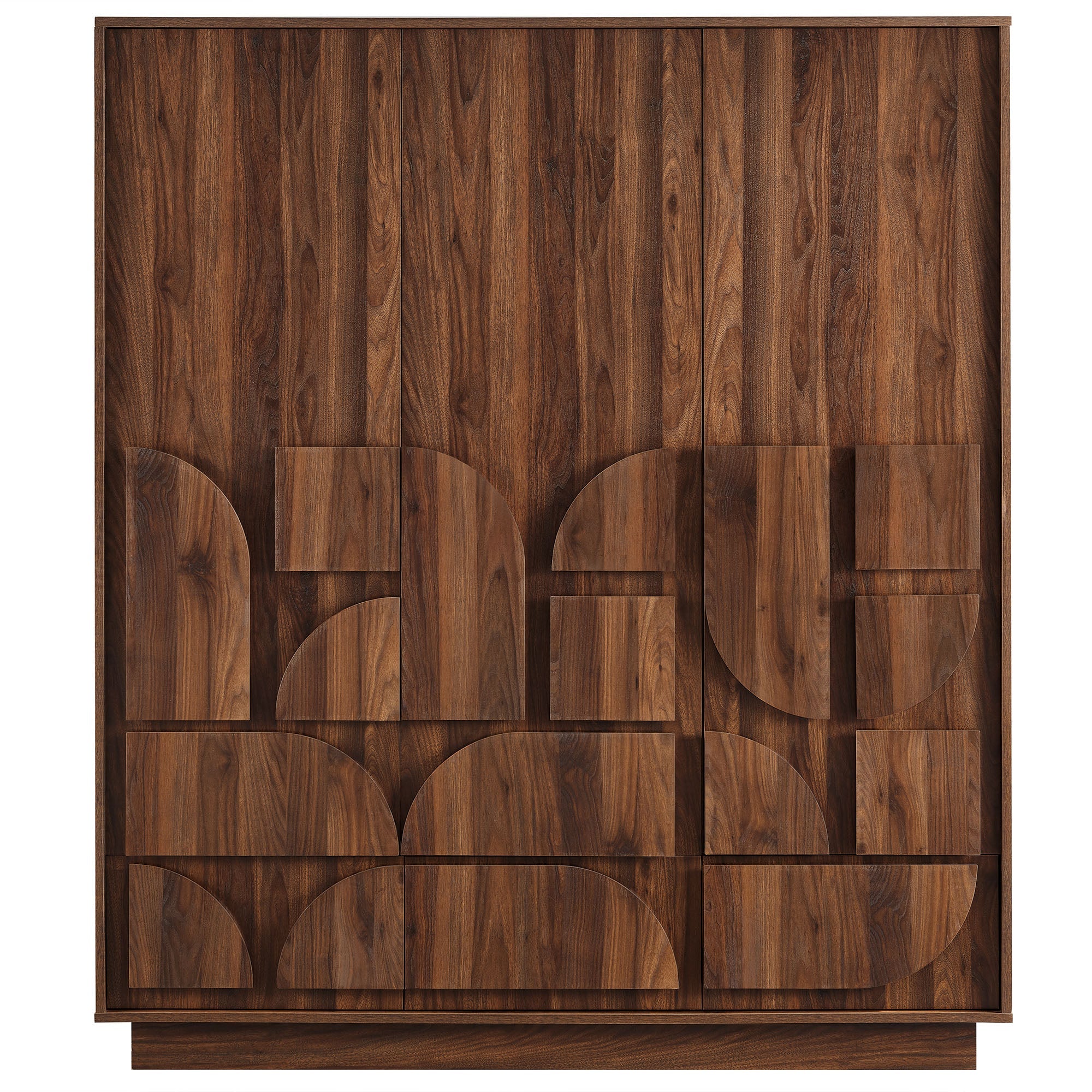 57" Walnut Geometric 3-Door Freestanding Wardrobe Closet - Image 5