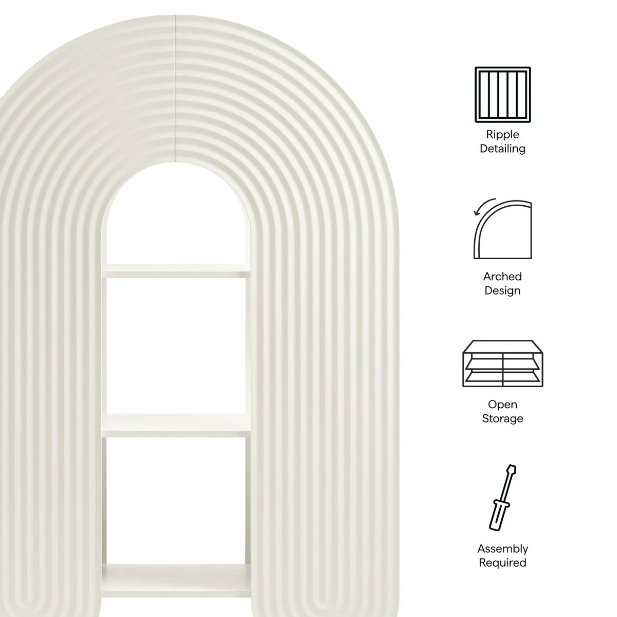 58" Arched Ripple Sculptural Bookshelf with Open Display - Image 2