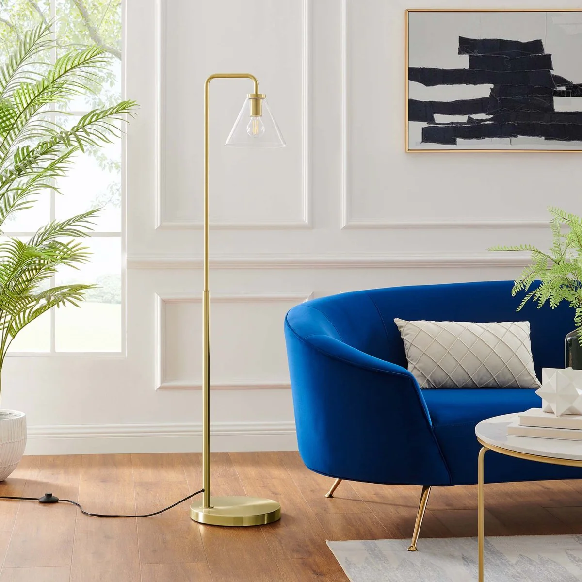 58" Glass Cone Floor Lamp with Metal Base — Modern Floor Lighting Fixture for Living Rooms - Image 11