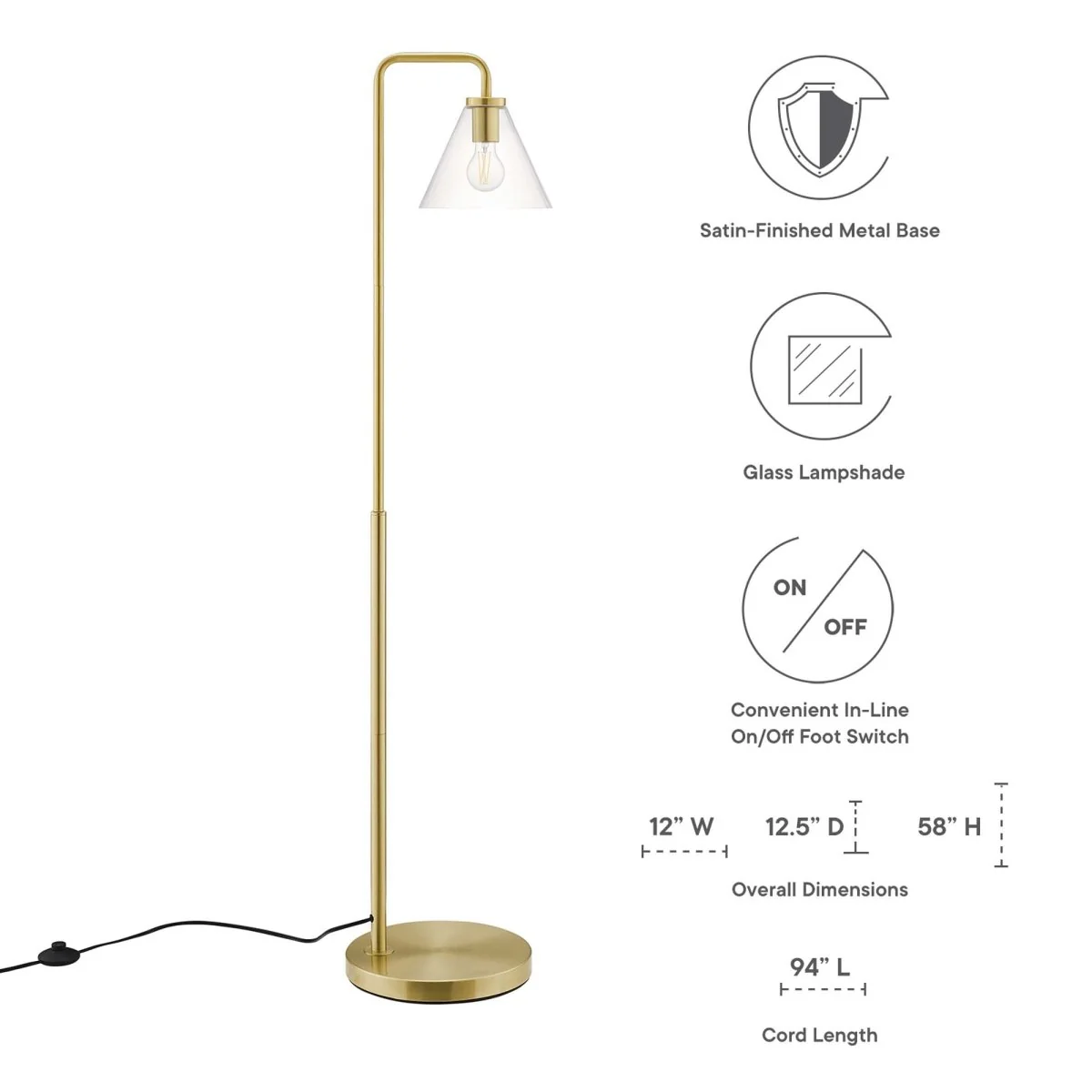 58" Glass Cone Floor Lamp with Metal Base — Modern Floor Lighting Fixture for Living Rooms - Image 13