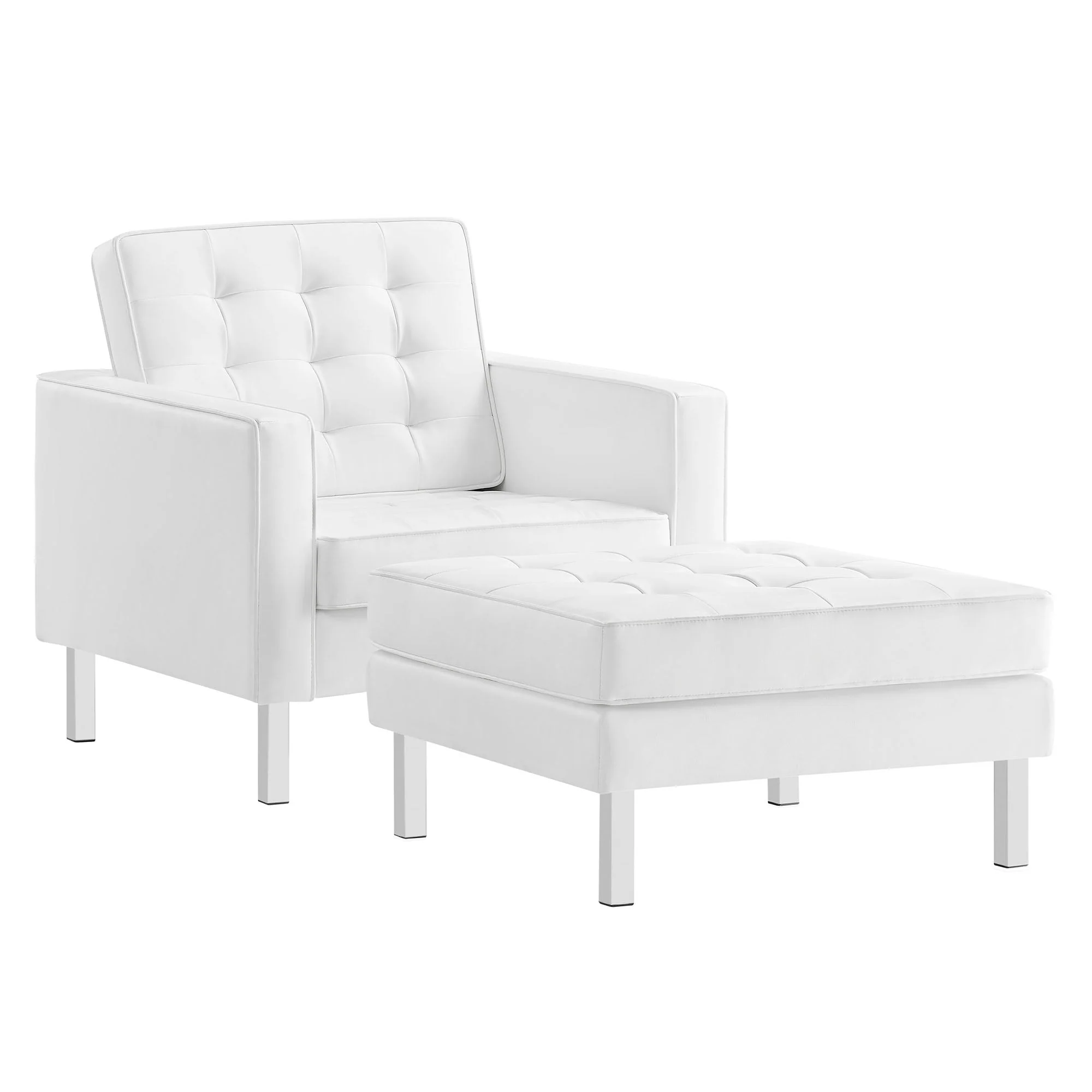 58 Inch Tufted Vegan Leather Armchair and Ottoman Set - Image 15