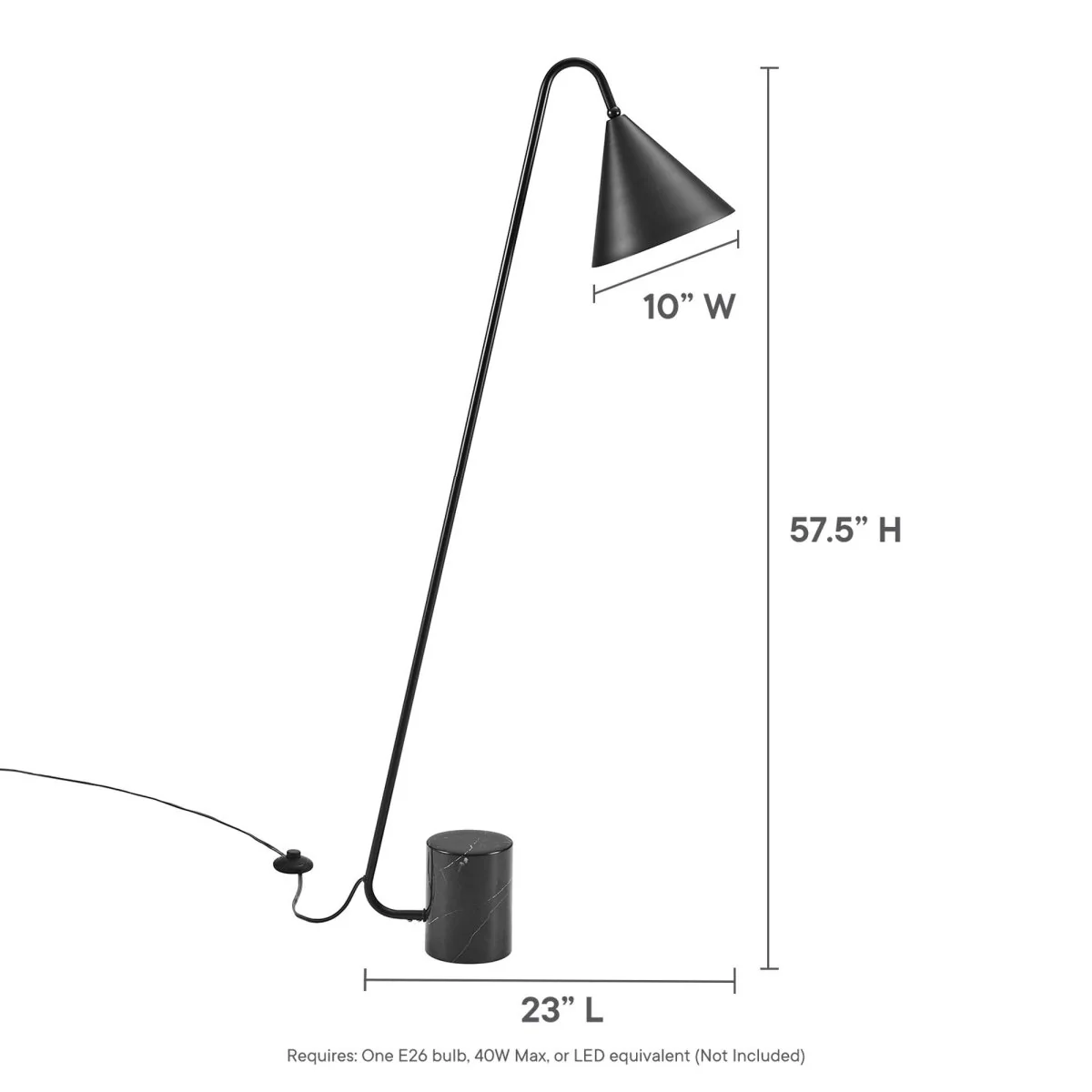 58" Marble Base Floor Lamp with Metal Shade – Contemporary Home Lighting Fixture - Image 5