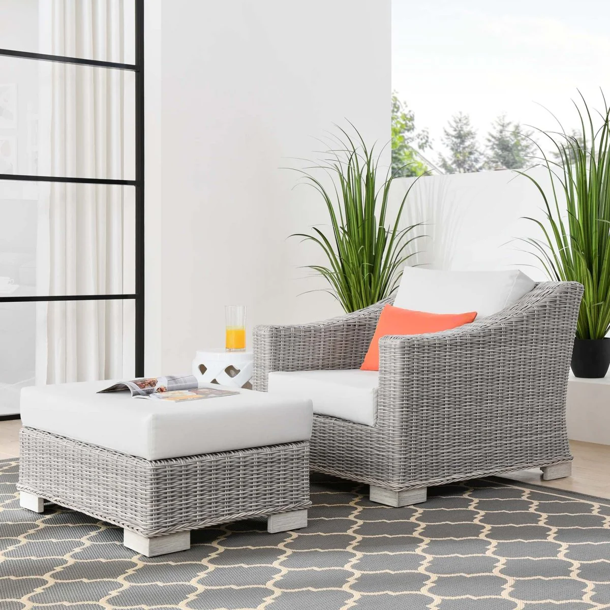 58" Wicker Outdoor Patio Armchair and Ottoman Set for Patio, Deck and Porch - Image 24