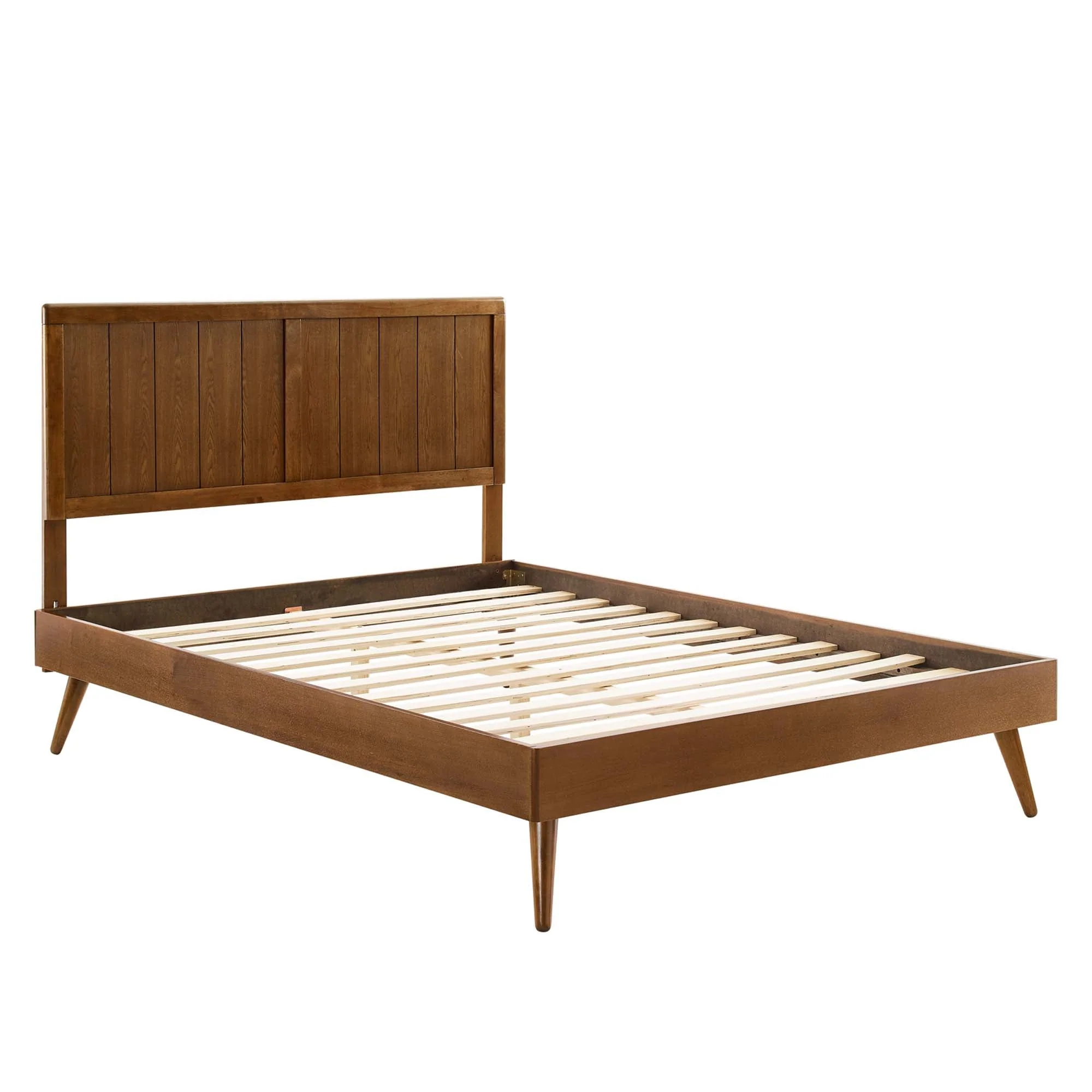 Wood Platform Bed with Paneled Headboard and Splayed Legs - Image 59