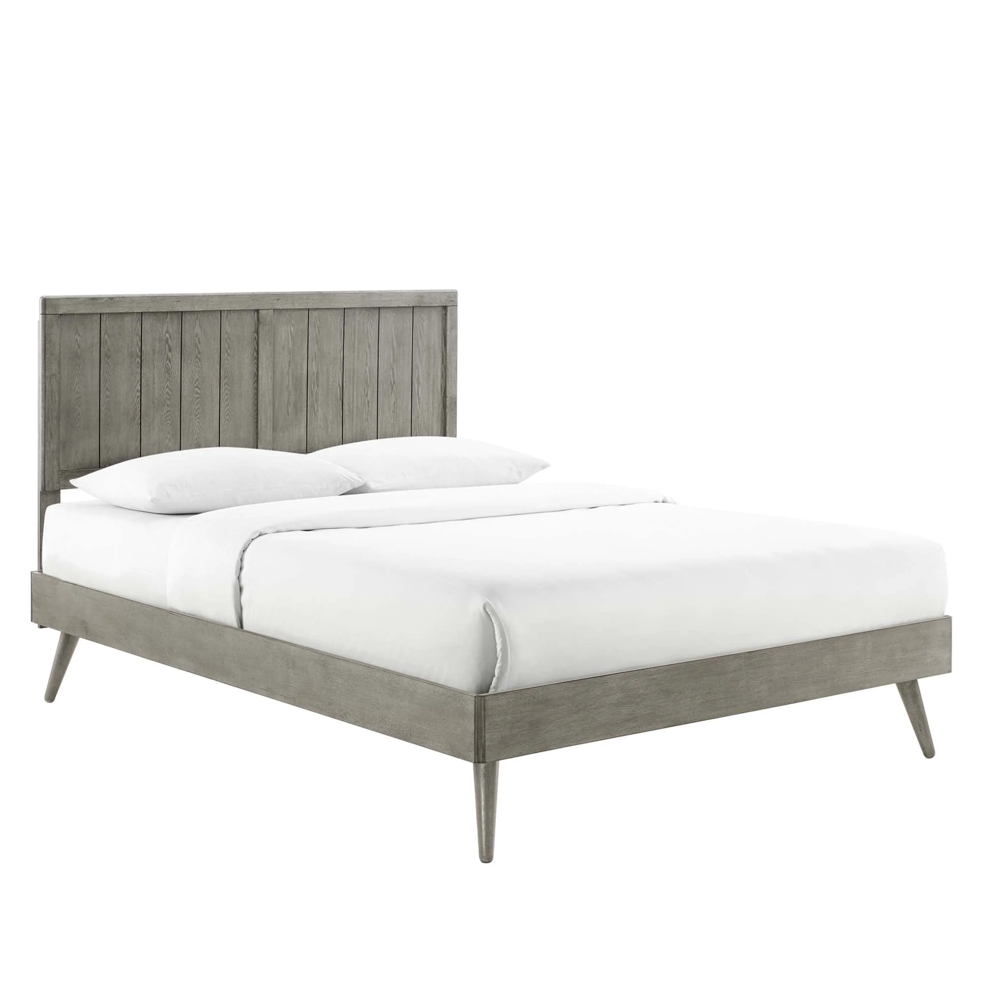 Wood Platform Bed with Paneled Headboard and Splayed Legs - Image 61