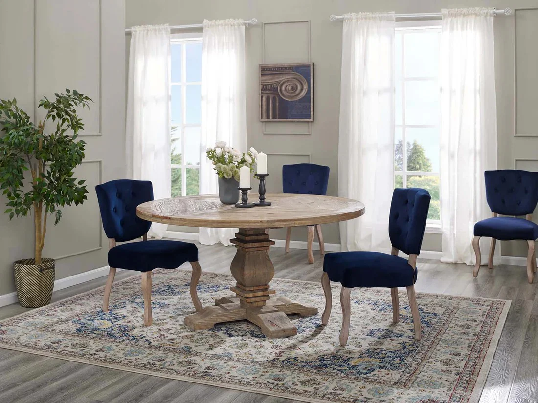 59 Inch Brown Rustic Solid Pine Wood Round Dining Table - Image 4