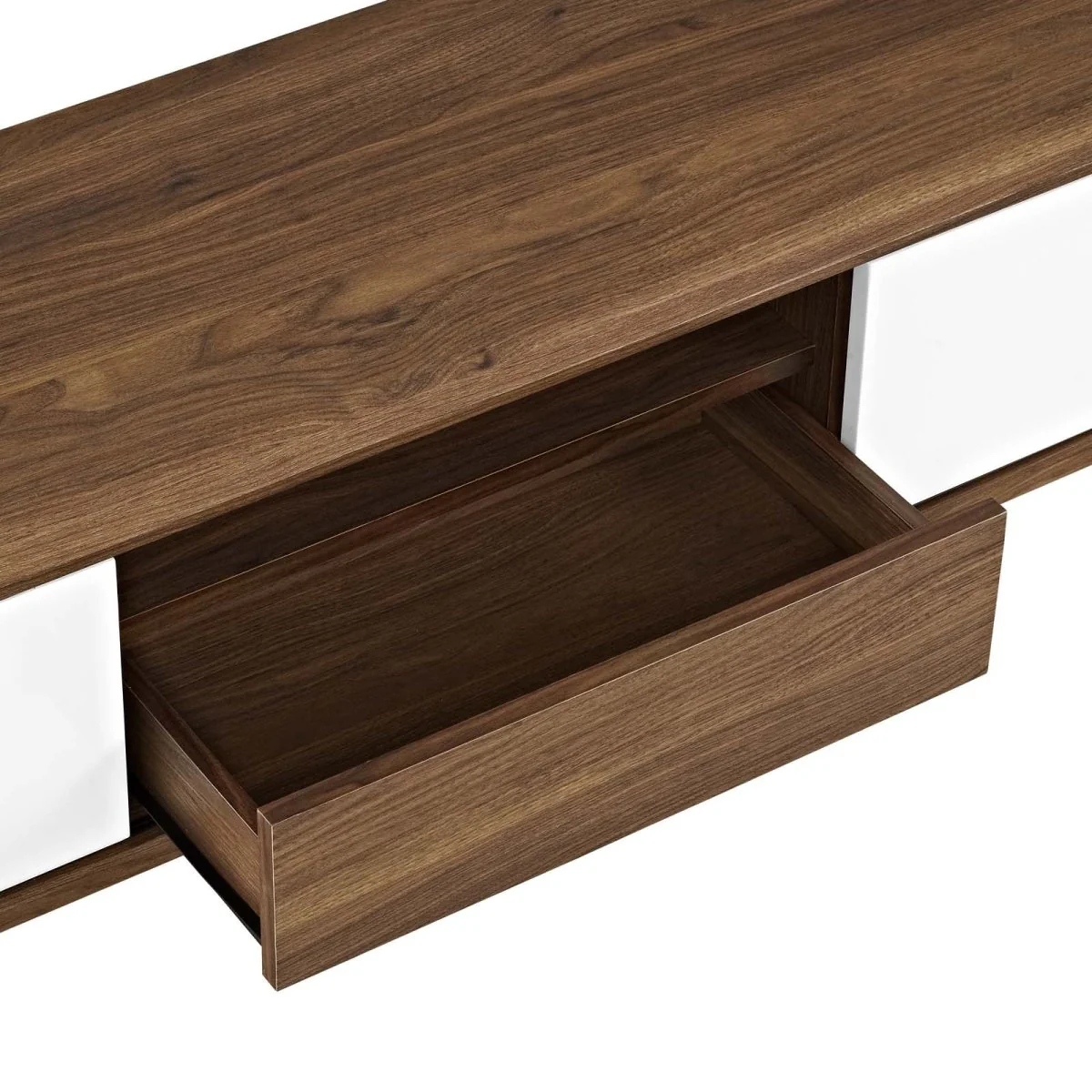 59 Inch Elegant Linear TV Stand in Walnut White - Image 4