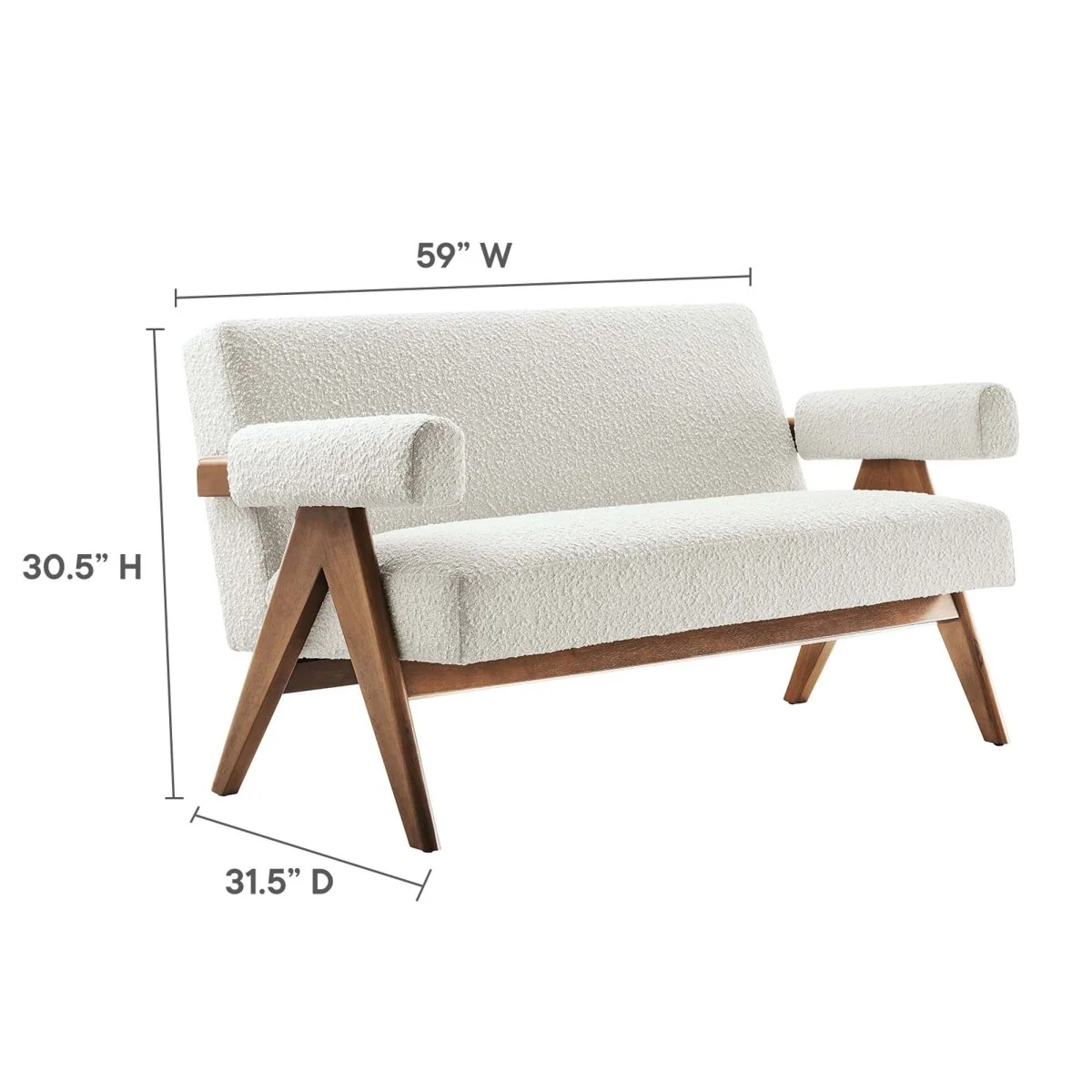 59-Inch Lyra Boucle Fabric Upholstered Loveseat - Image 3