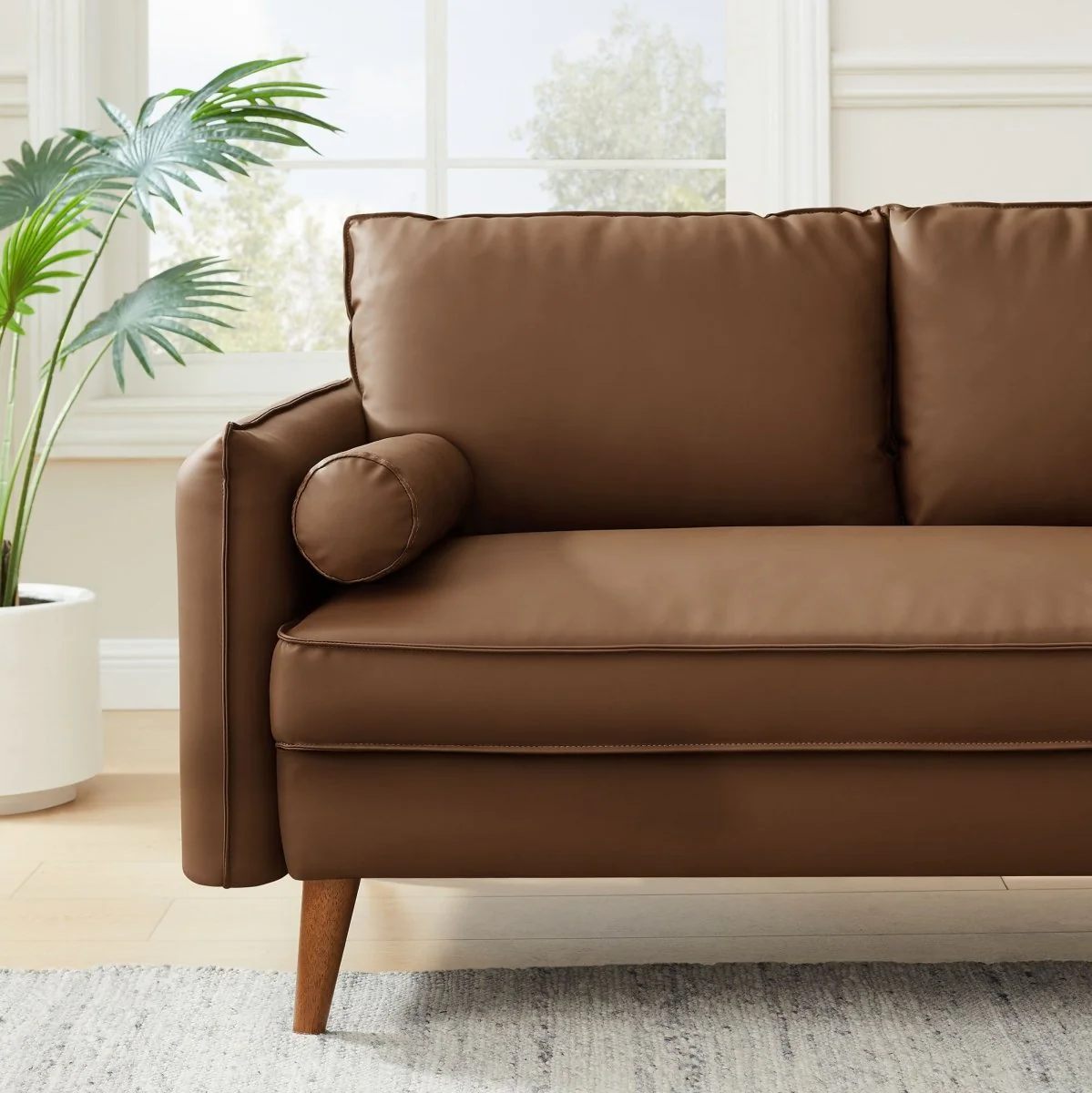 59 Inch Mid-Century Modern Upholstered Vegan Leather Loveseat - Image 4