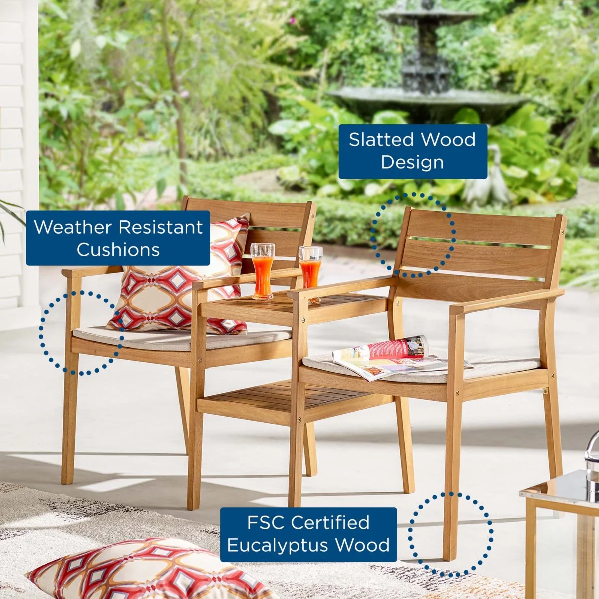 59" Outdoor Ash Wood Jack and Jill Patio Chair Set - Image 2