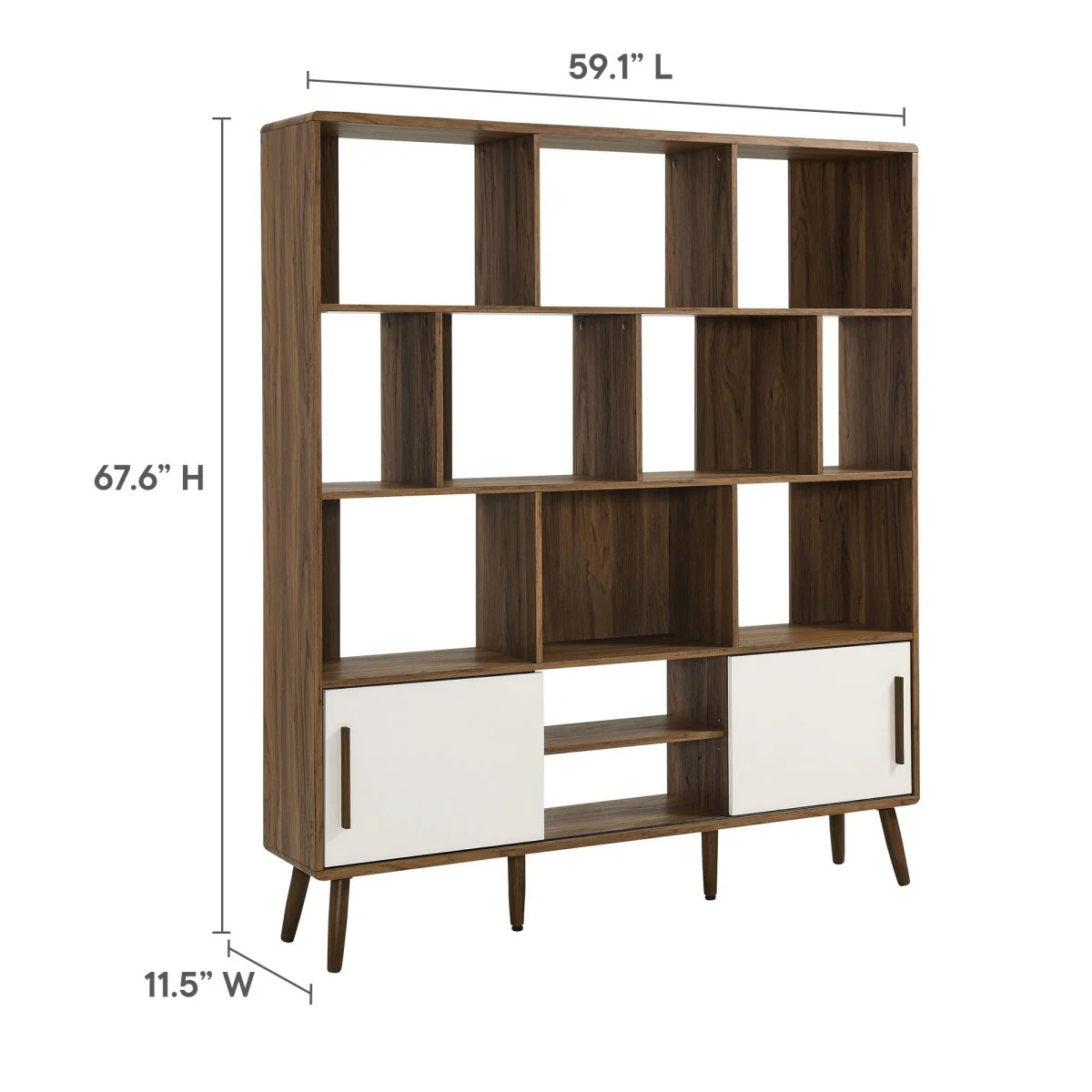 59" Wide Mid-Century Four-Tier Bookcase with Sliding Doors - Image 10