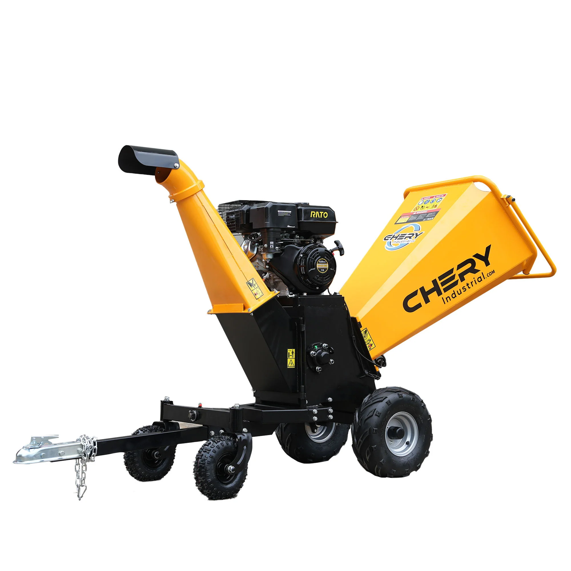 6'' 420Cc 15Hp Pull Start Gas Powered 4 - Wheels Chipper Shredder Mulcher With Towbar / Stop Bar - Yellow - Image 6