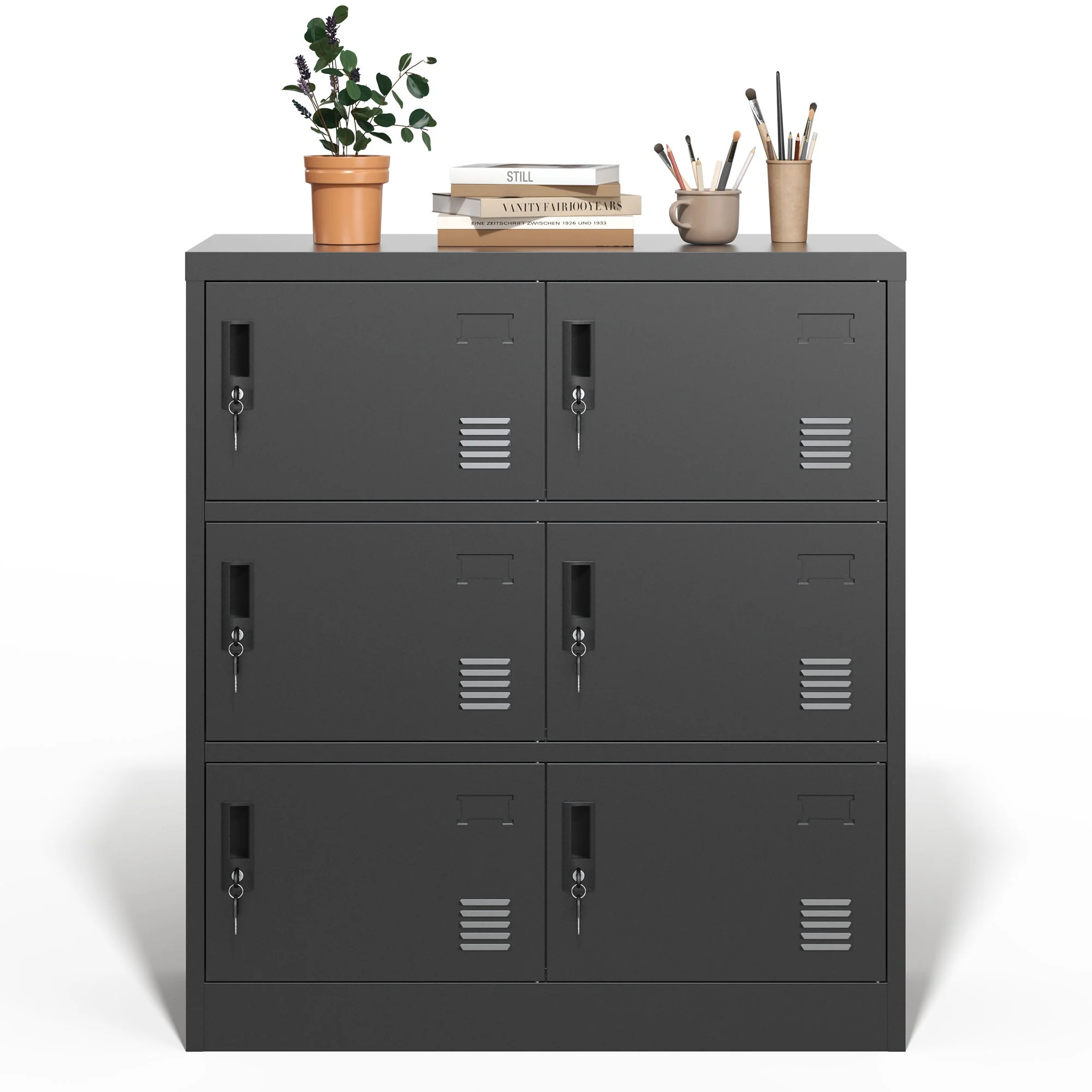 6 Door Employee Storage Locker, Lockers For Office, Gym, School, And Home With Card Slot - Black - Image 7