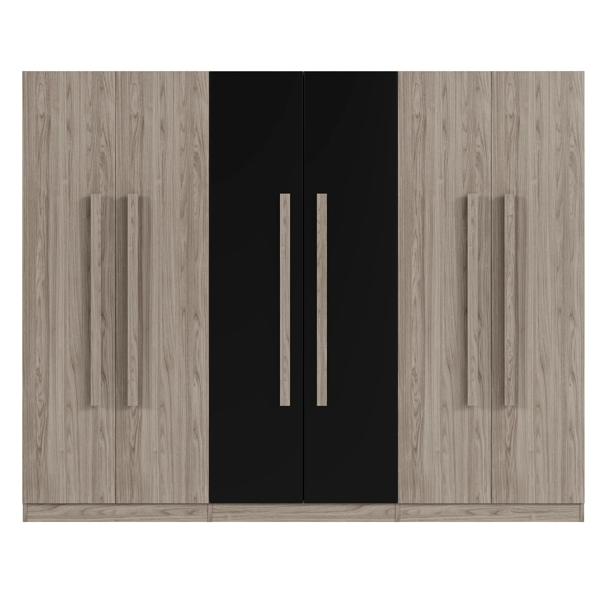 6 Doors Wardrobe Storage For Bedroom, With 2 Drawers Inside - Black / Nature - Image 9