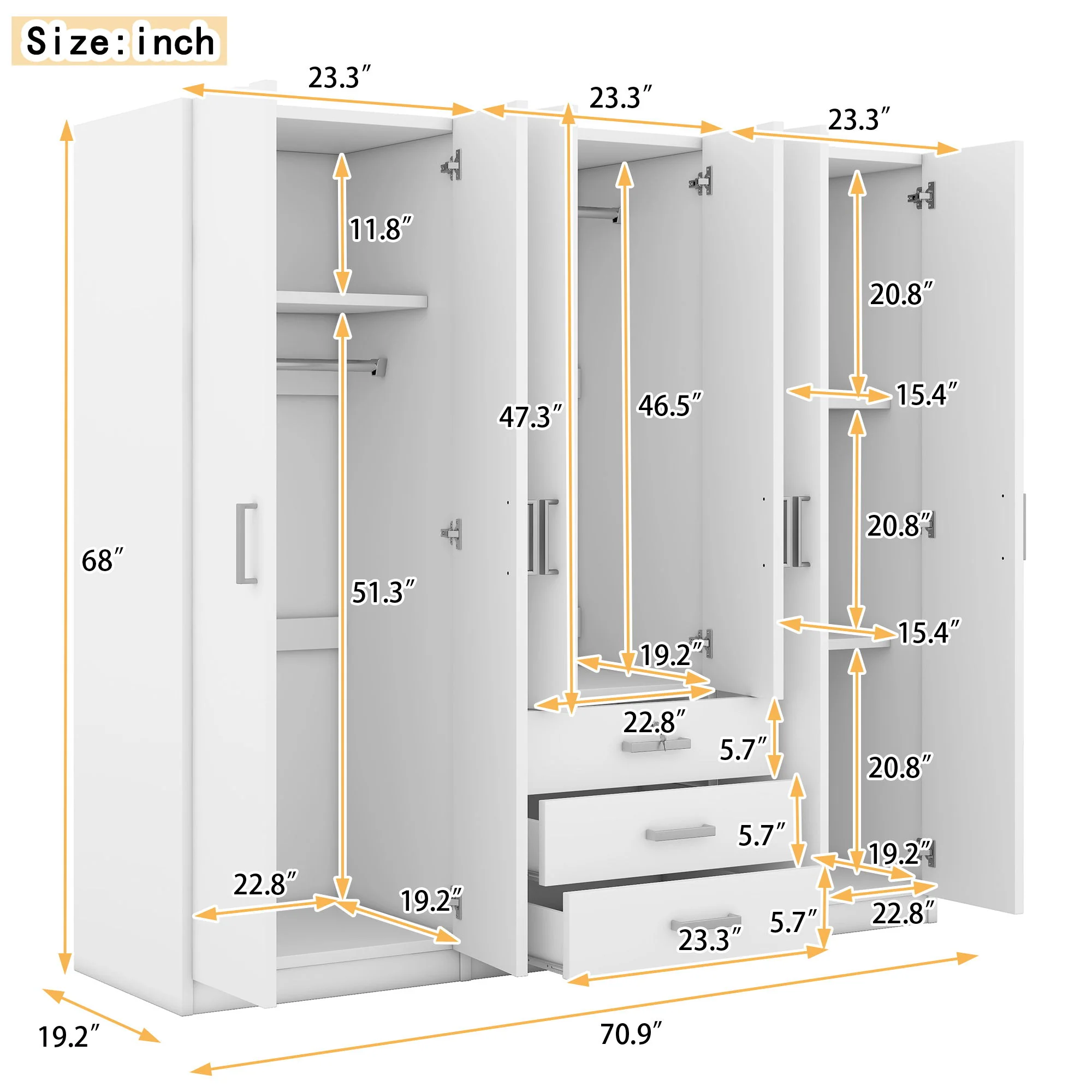 6 Doors Wardrobe Storage For Bedroom, With Big Drawers - Image 16