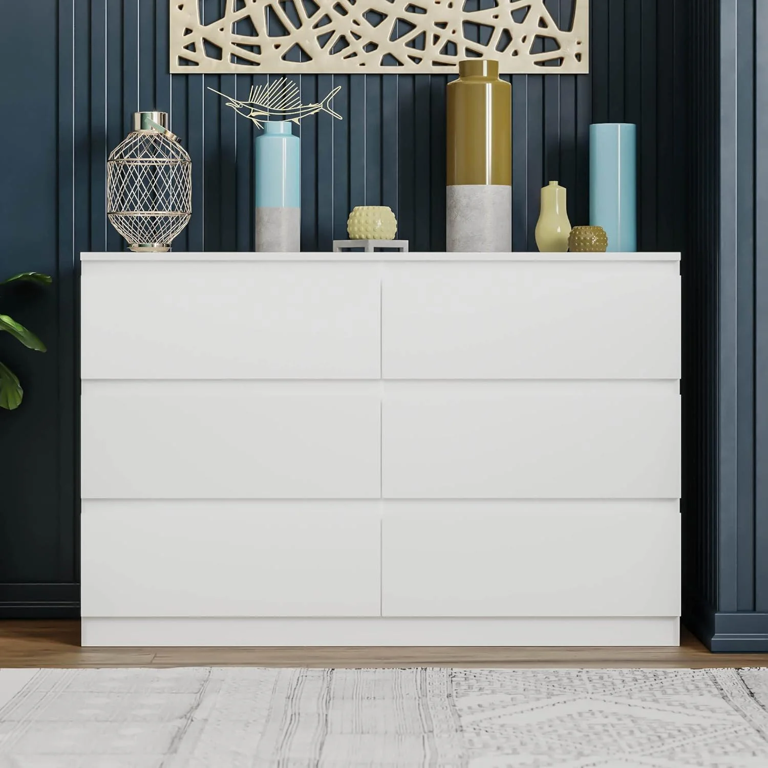 6 Drawer Double Dresser For Bedroom Living Room Hallway - White - Image 7