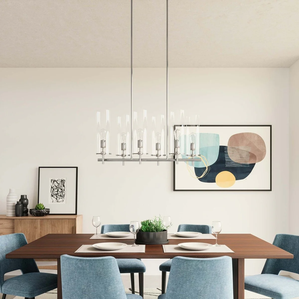 6-Light Clear Glass Chandelier with Cylinder Shades, Modern Ceiling Light Fixture - Image 15