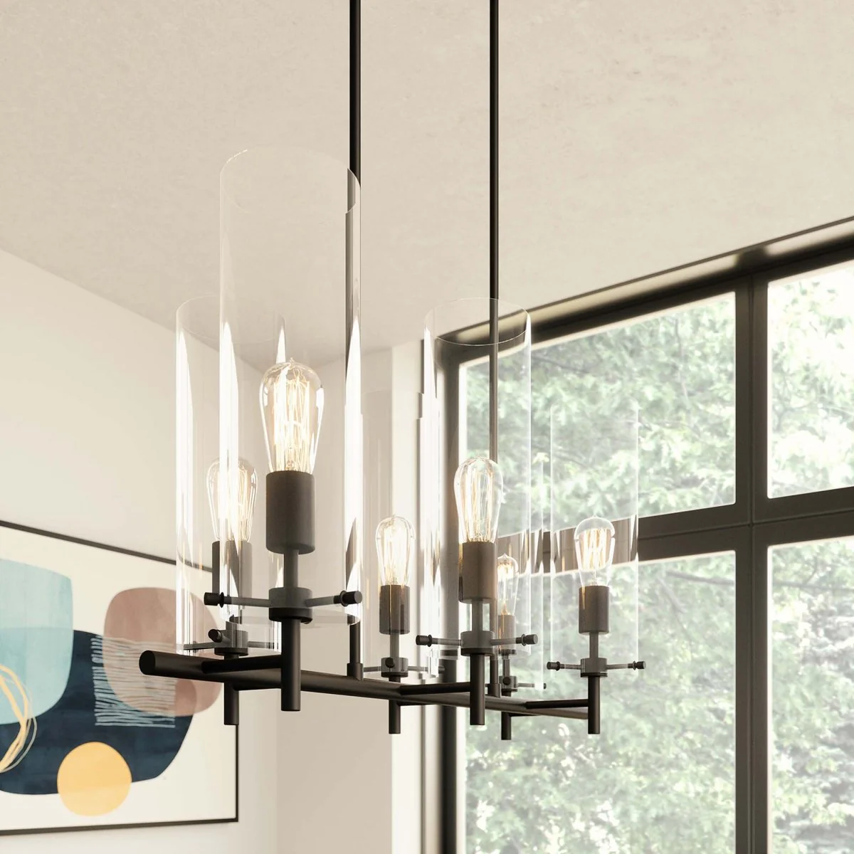 6-Light Clear Glass Chandelier with Cylinder Shades, Modern Ceiling Light Fixture - Image 22
