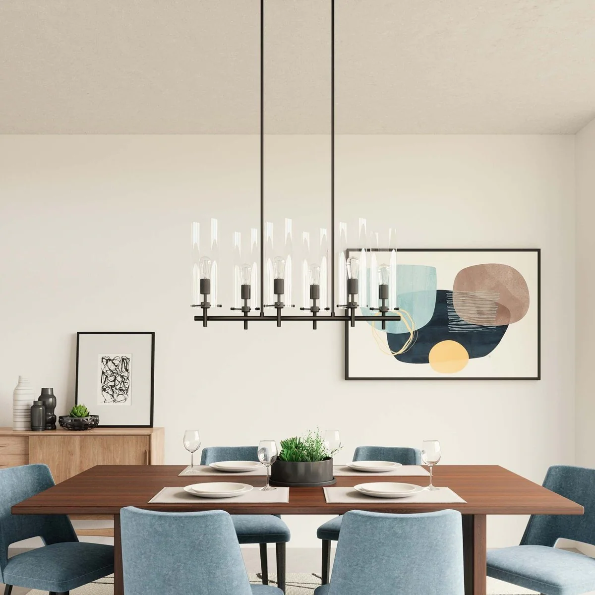 6-Light Clear Glass Chandelier with Cylinder Shades, Modern Ceiling Light Fixture - Image 25