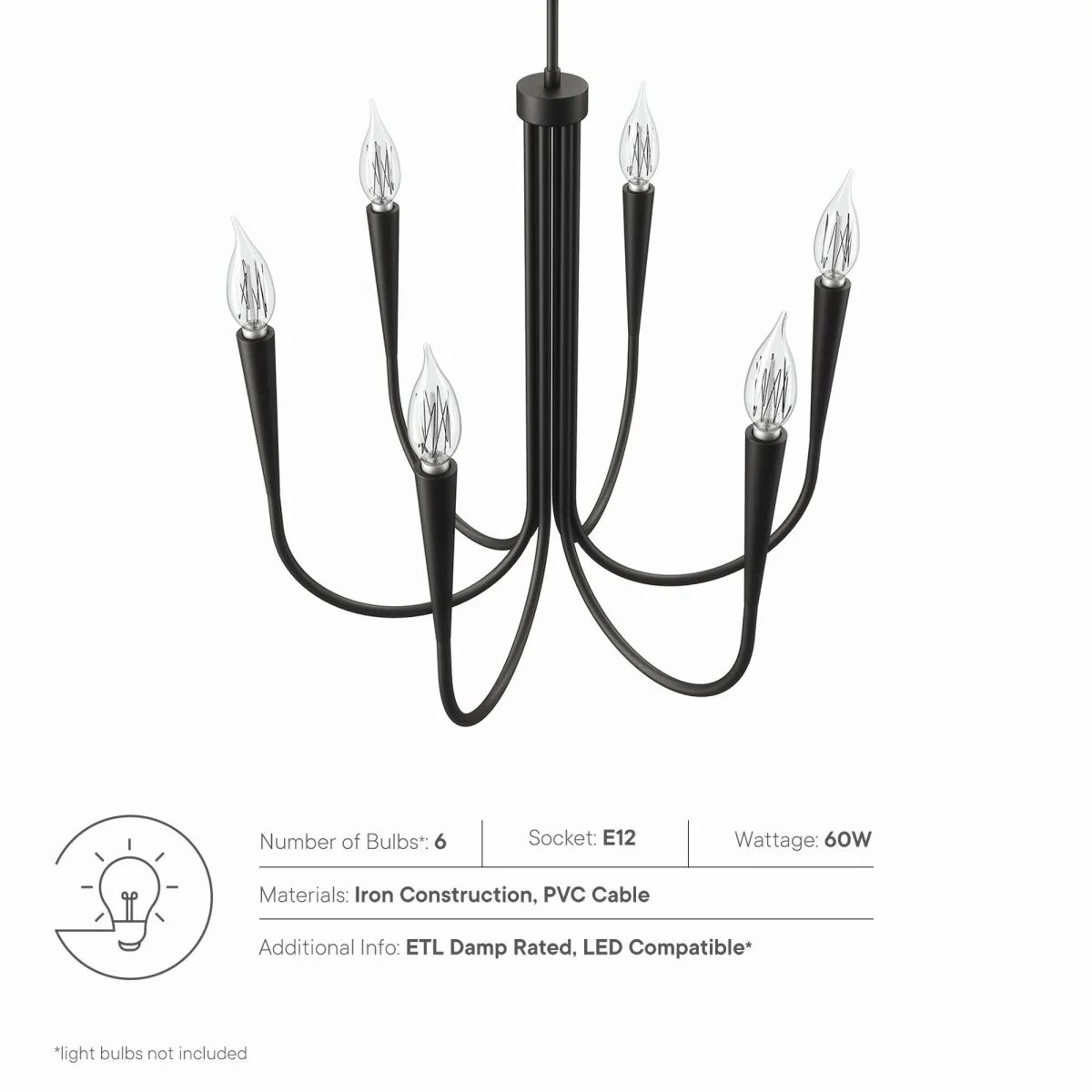 6-Light Modern Metal Chandelier – Contemporary Minimalist Ceiling Light Fixture - Image 13