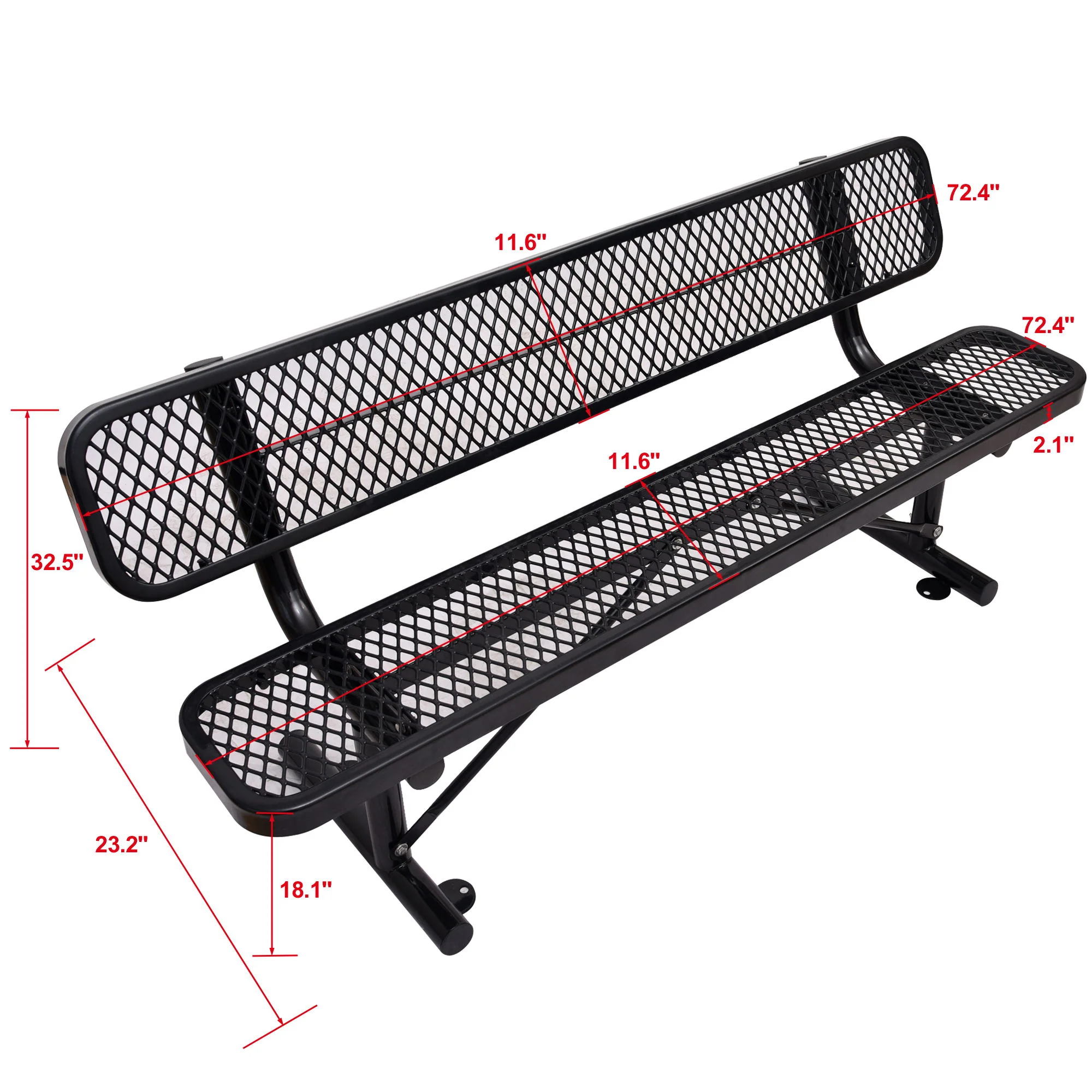 6' Outdoor Steel Bench With Backrest - Image 30
