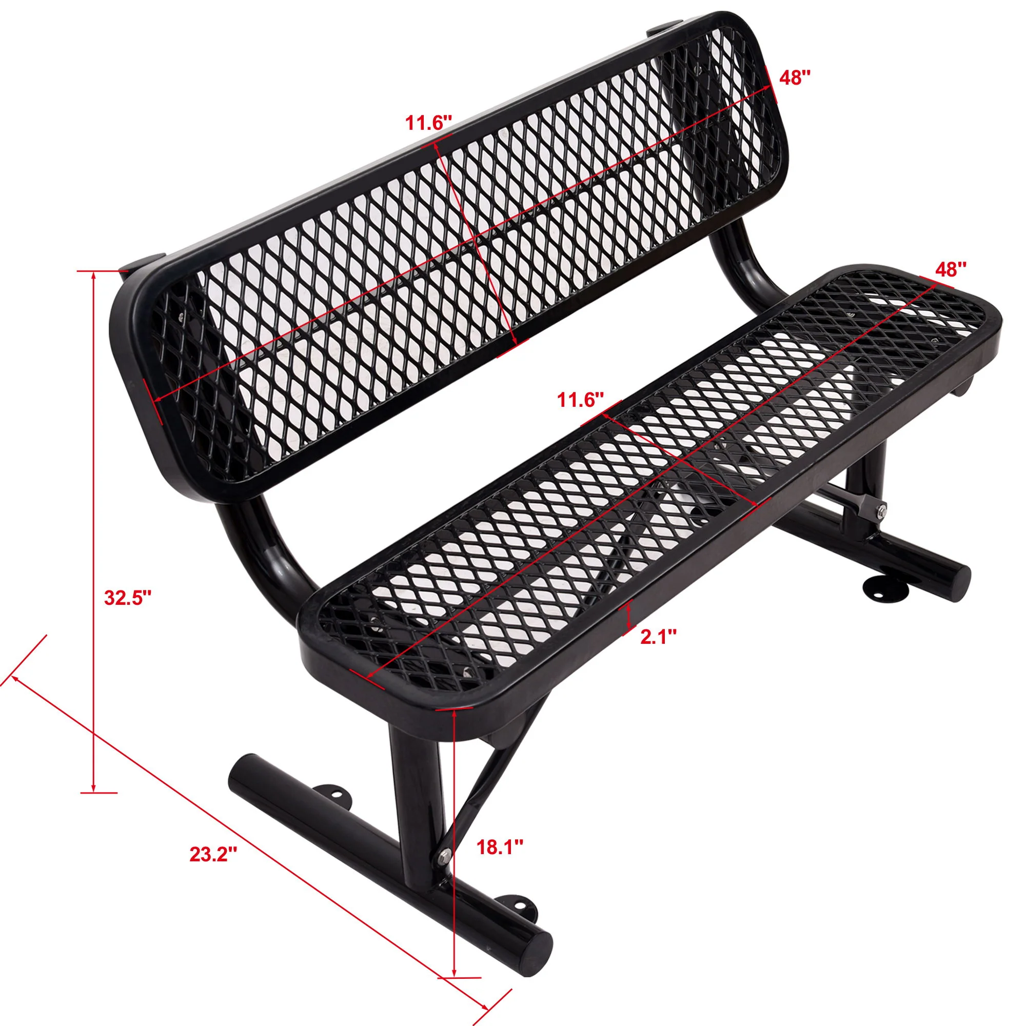 6' Outdoor Steel Bench With Backrest - Image 33