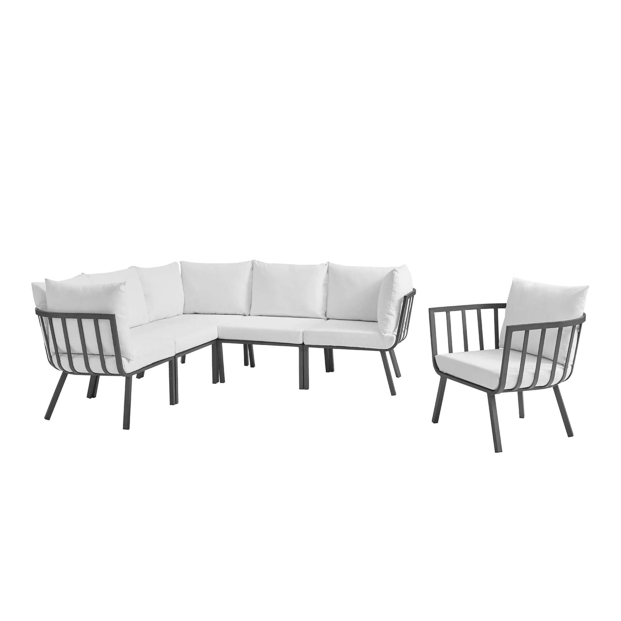 6-Piece Aluminum Outdoor Patio Sectional Sofa Set with Comfortable Cushions - Image 37