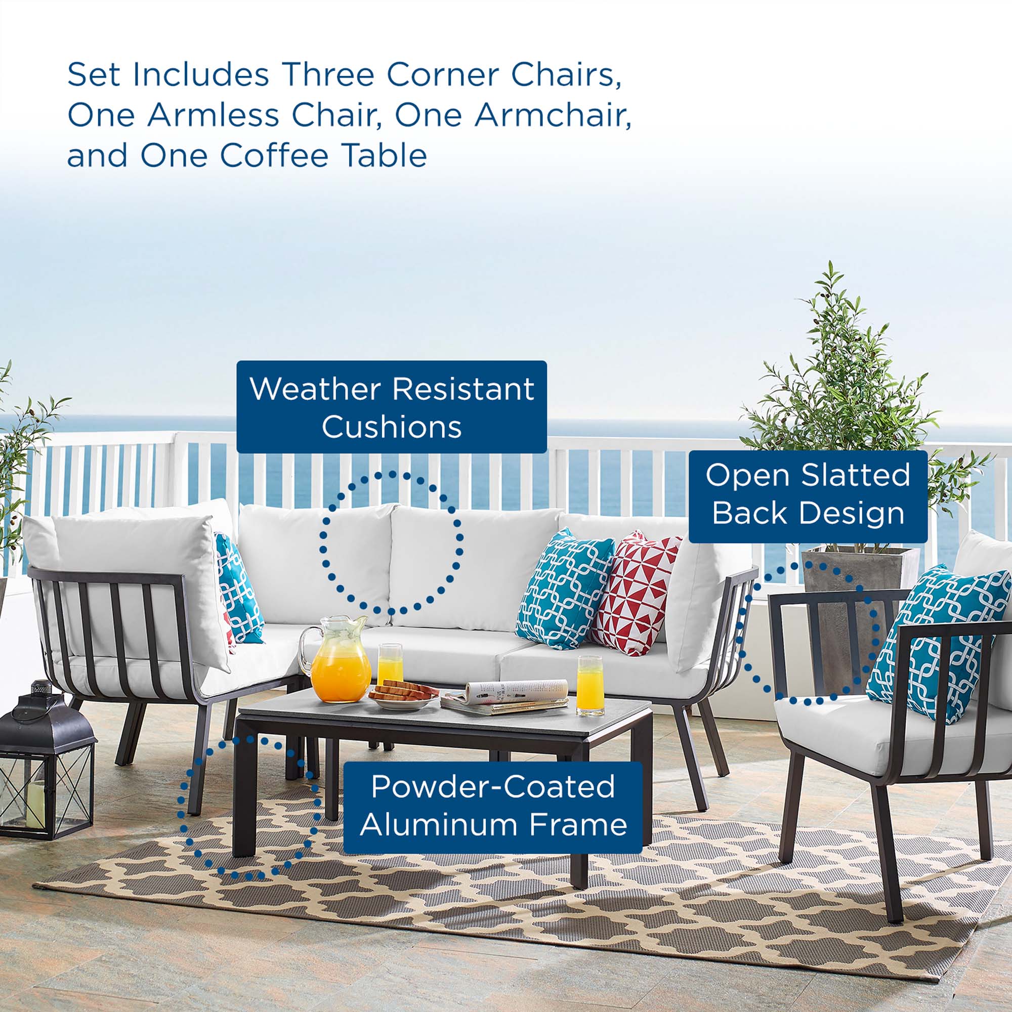 6-Piece Aluminum Patio Furniture Set with Cushions, Sofa, Chairs and Table - Image 40