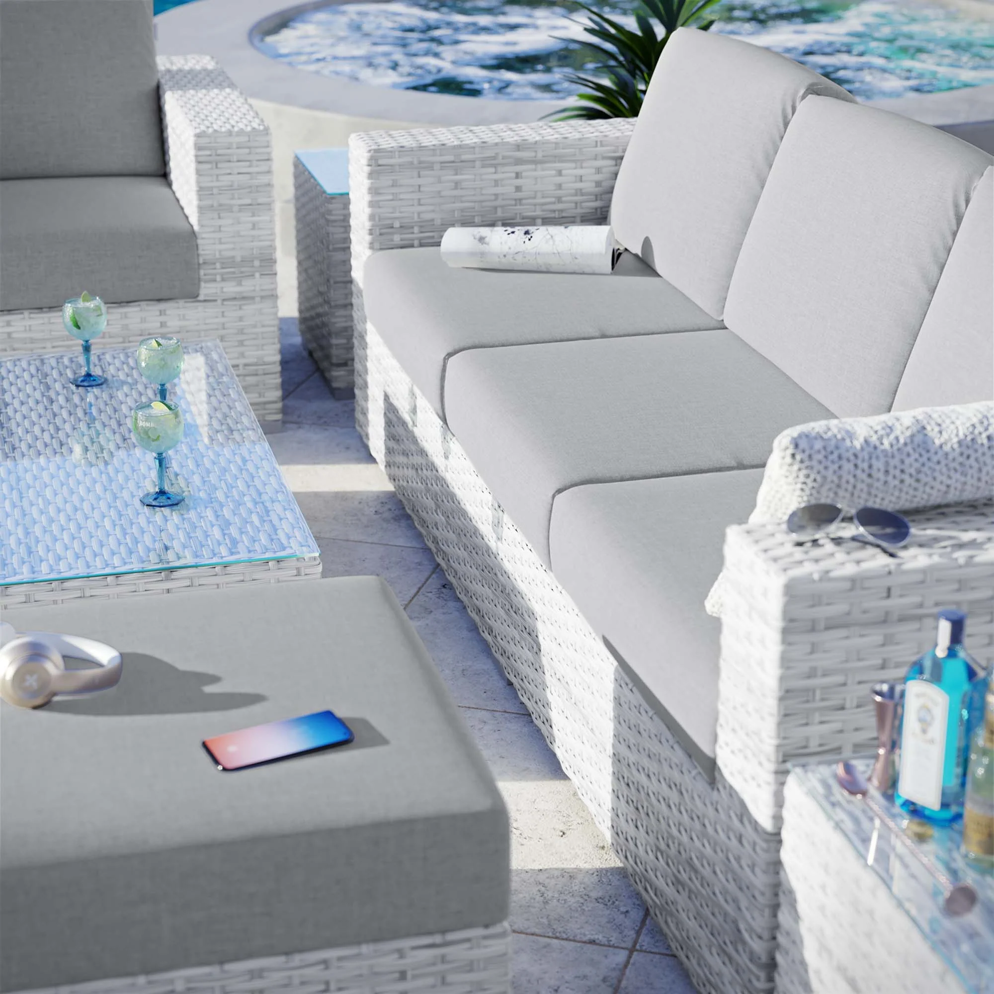 6-Piece Light Gray Gray Wicker Rattan Patio Furniture Set - Image 3