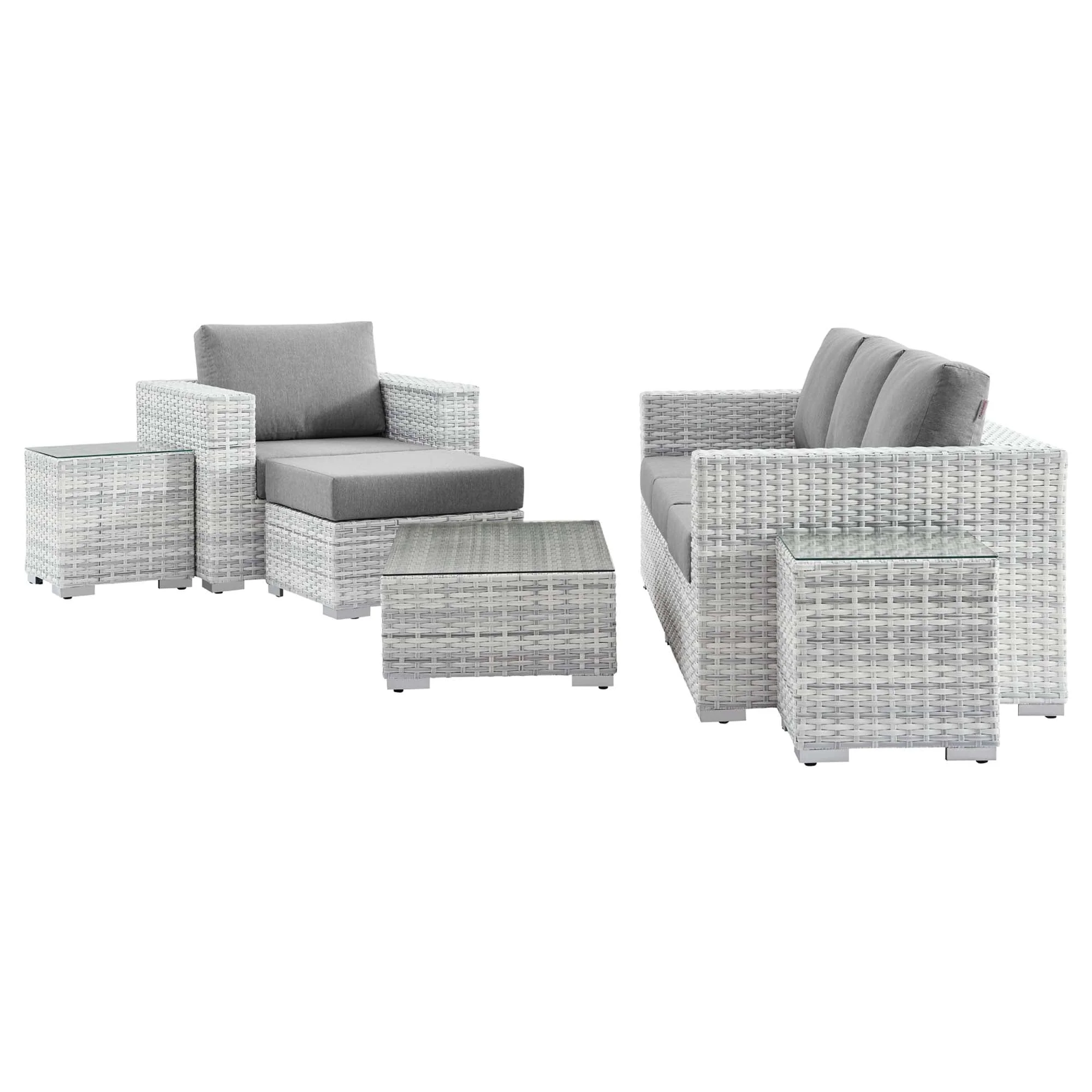 6-Piece Light Gray Gray Wicker Rattan Patio Furniture Set - Image 4