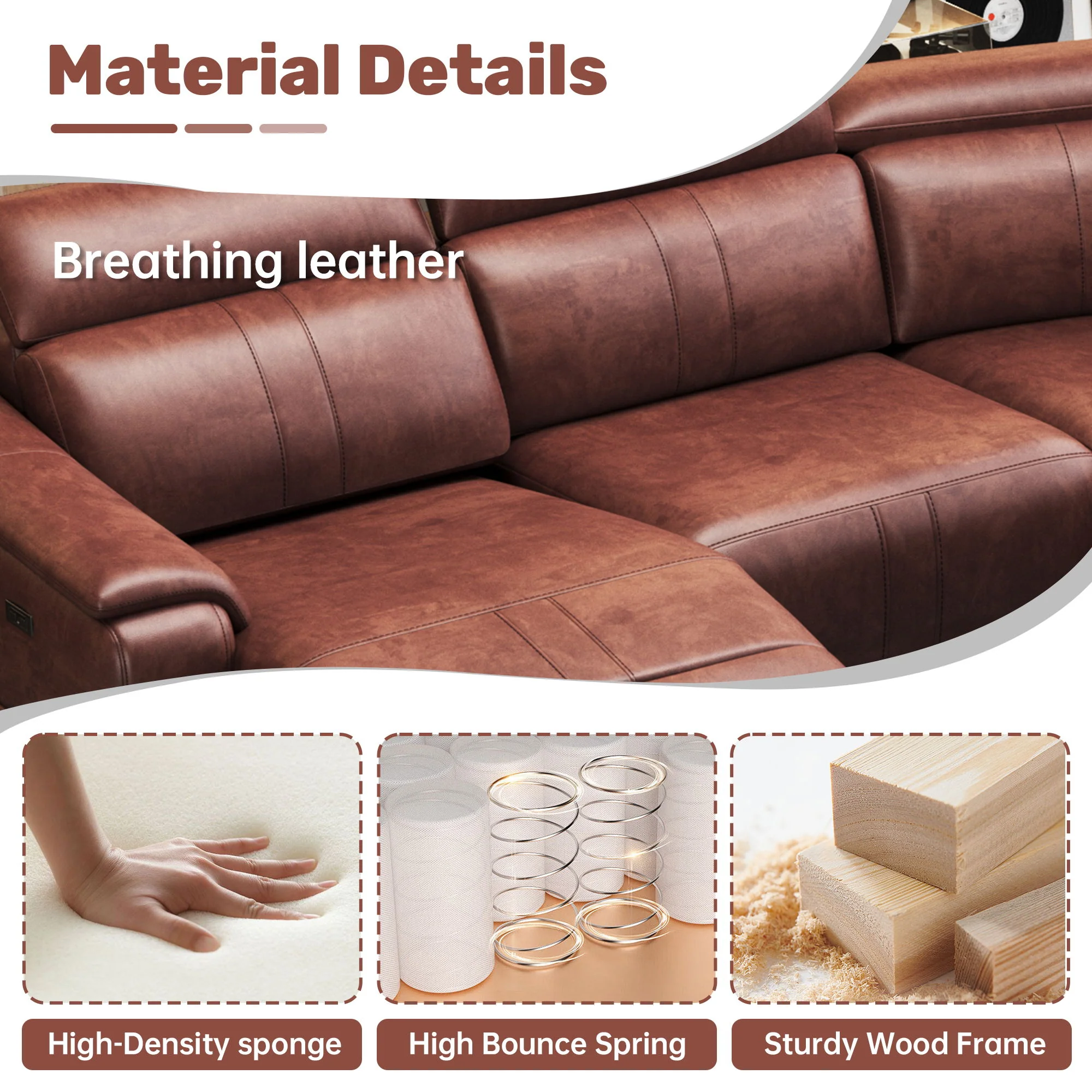 6 Piece Modular Sectional Sofa With 2 Cup Holders, Adjustable Recliners - Dark Brown - Image 5