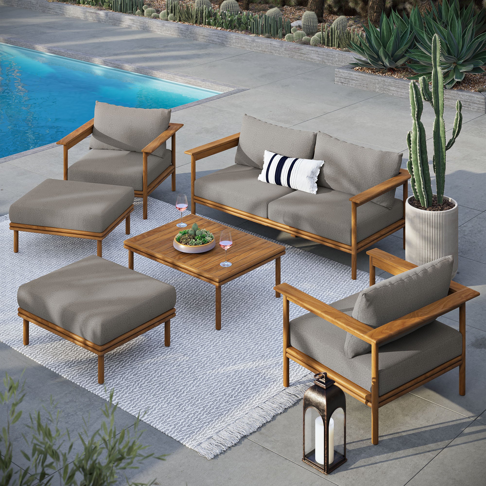 6-Piece Natural Teak Wood Outdoor Patio Furniture Set – All-Weather Seating Collection - Image 18