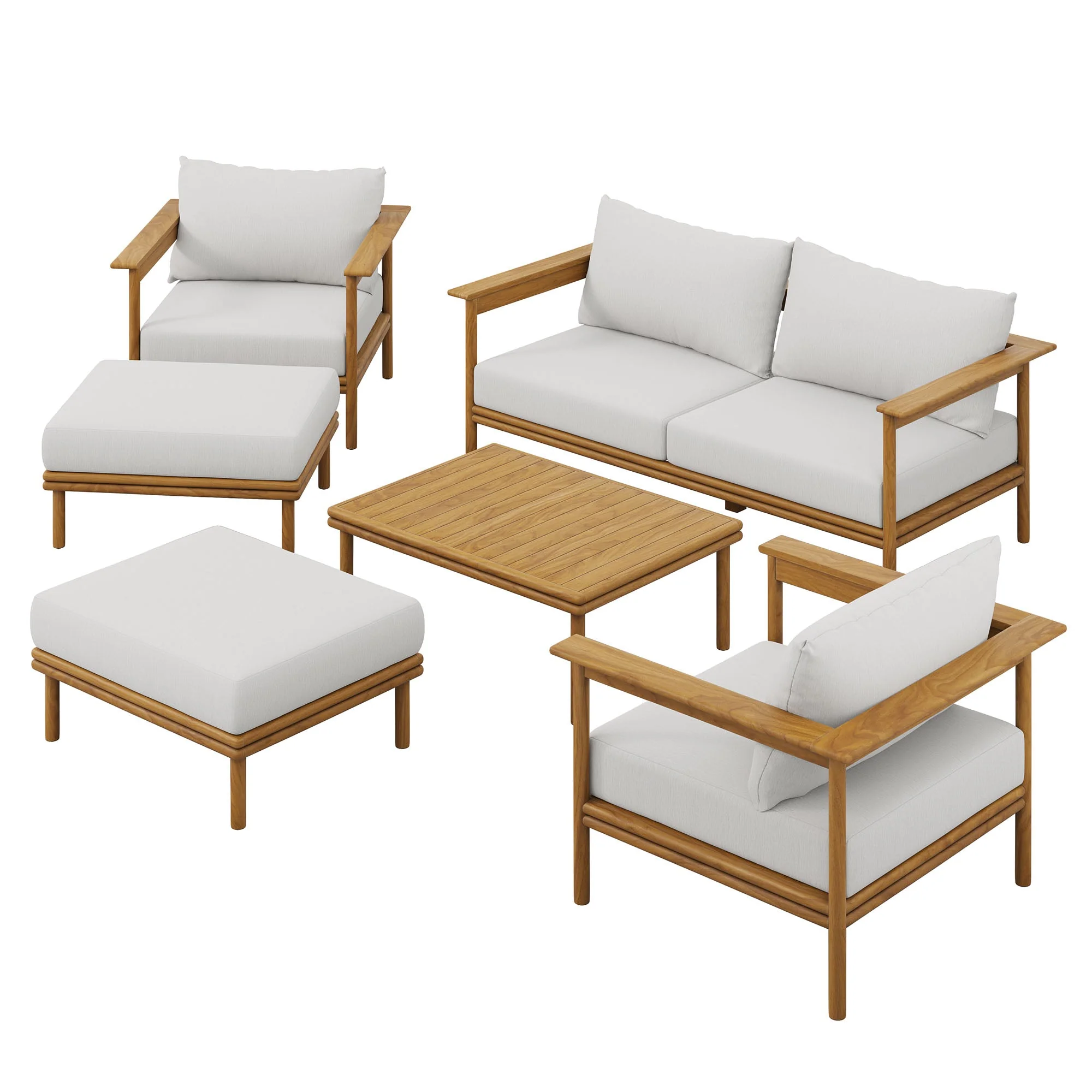 6-Piece Natural Teak Wood Outdoor Patio Furniture Set – All-Weather Seating Collection - Image 19