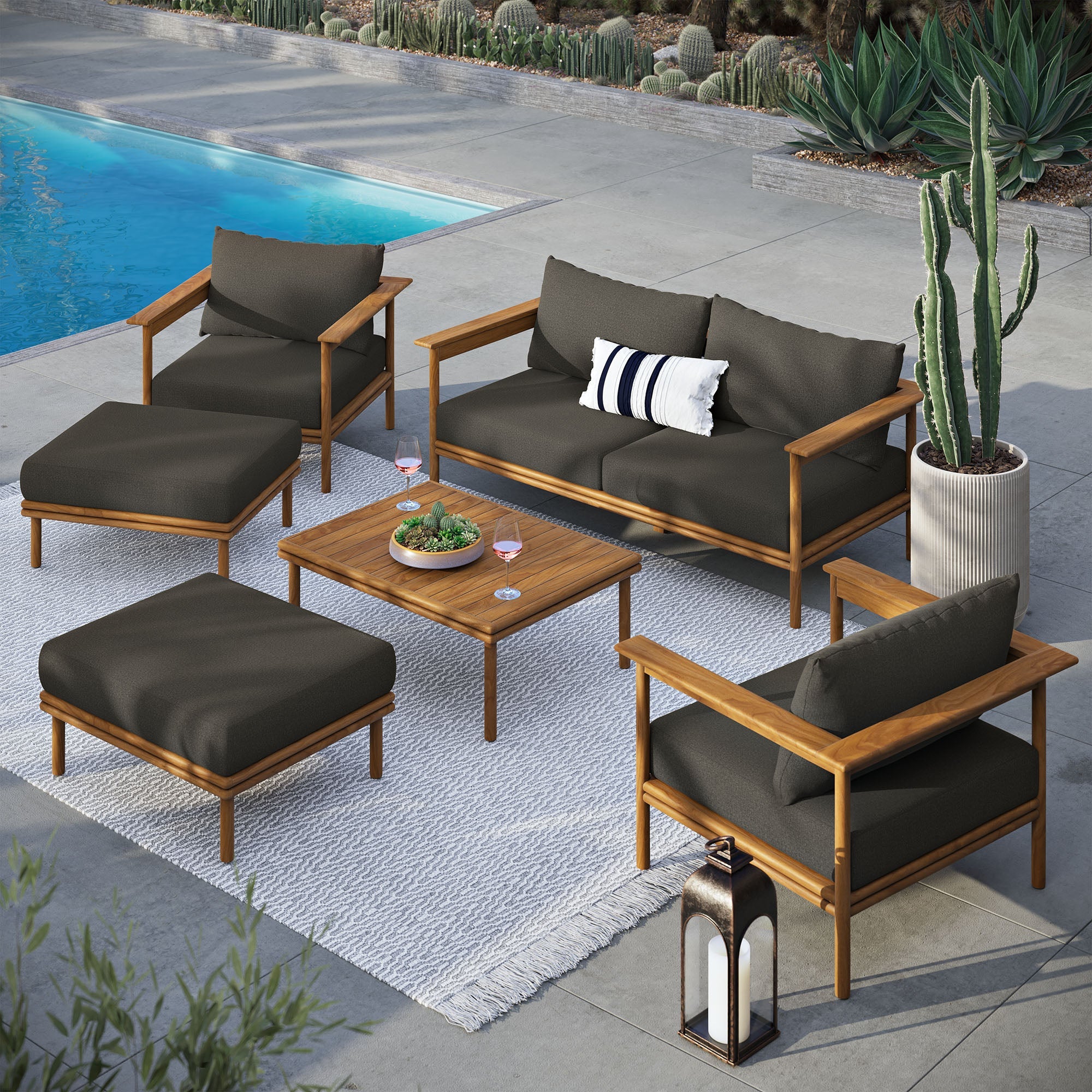 6-Piece Natural Teak Wood Outdoor Patio Furniture Set – All-Weather Seating Collection - Image 9